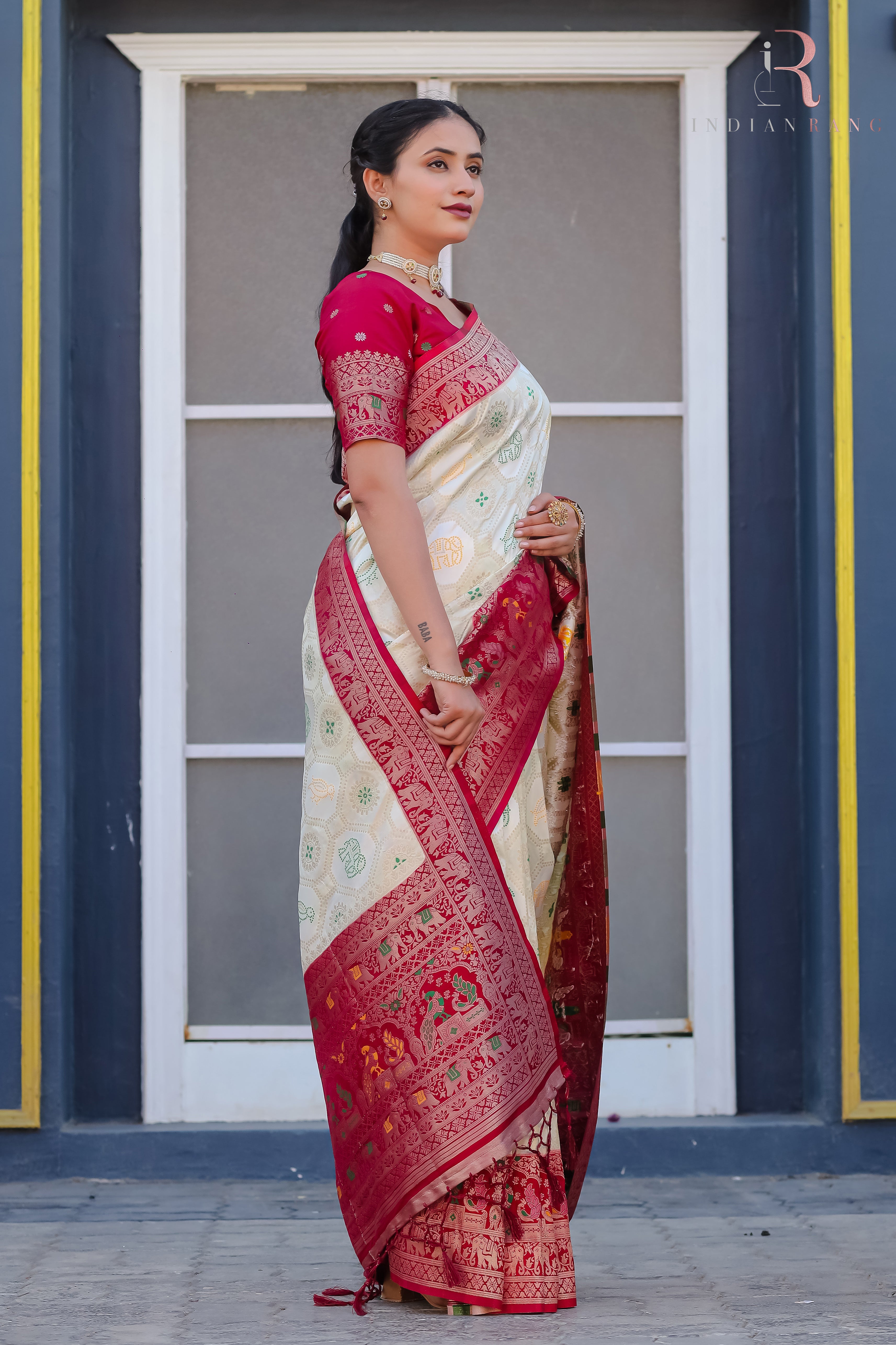 Latest Design White & Pink Dola Silk Soft Saree