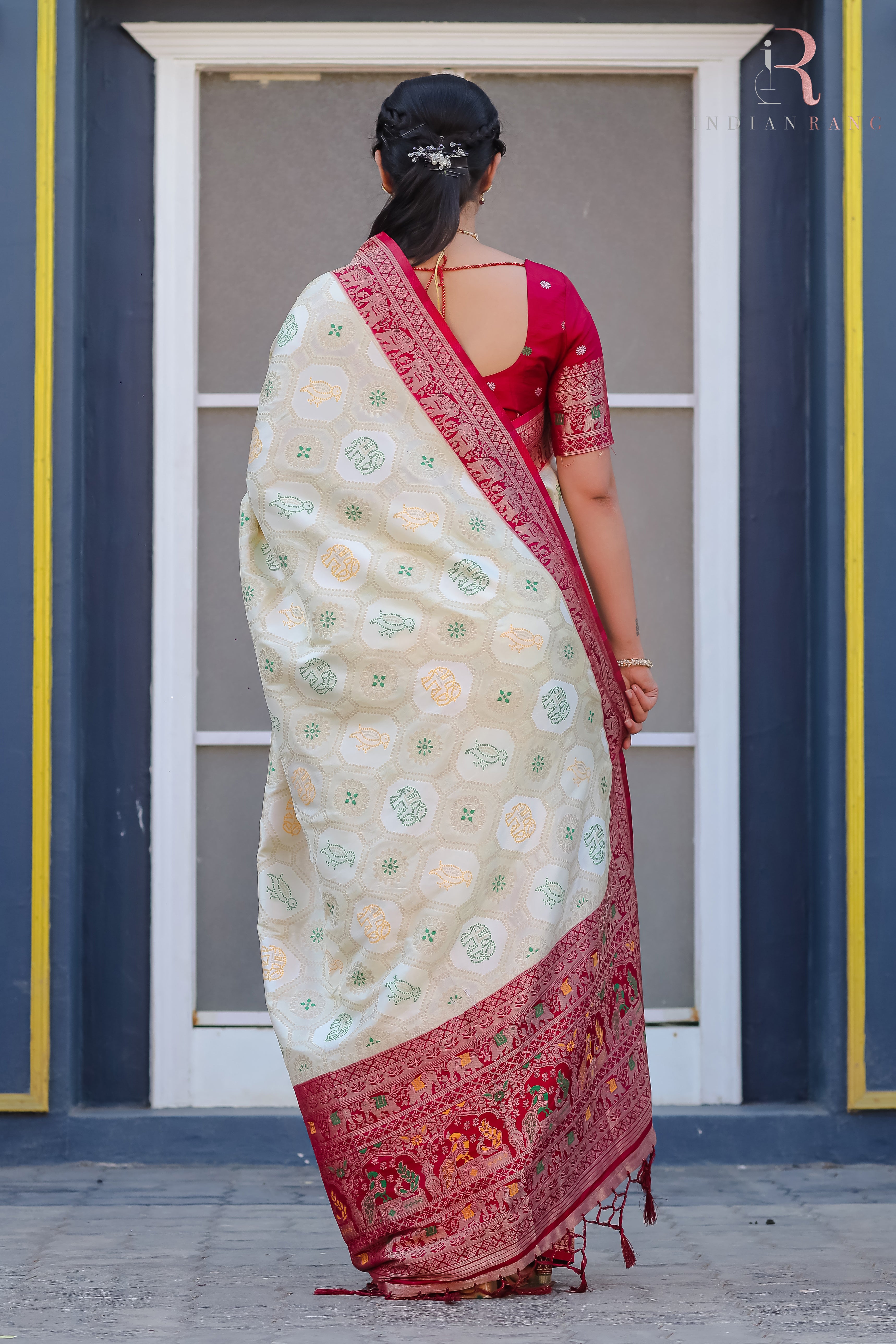 Latest Design White & Pink Dola Silk Soft Saree