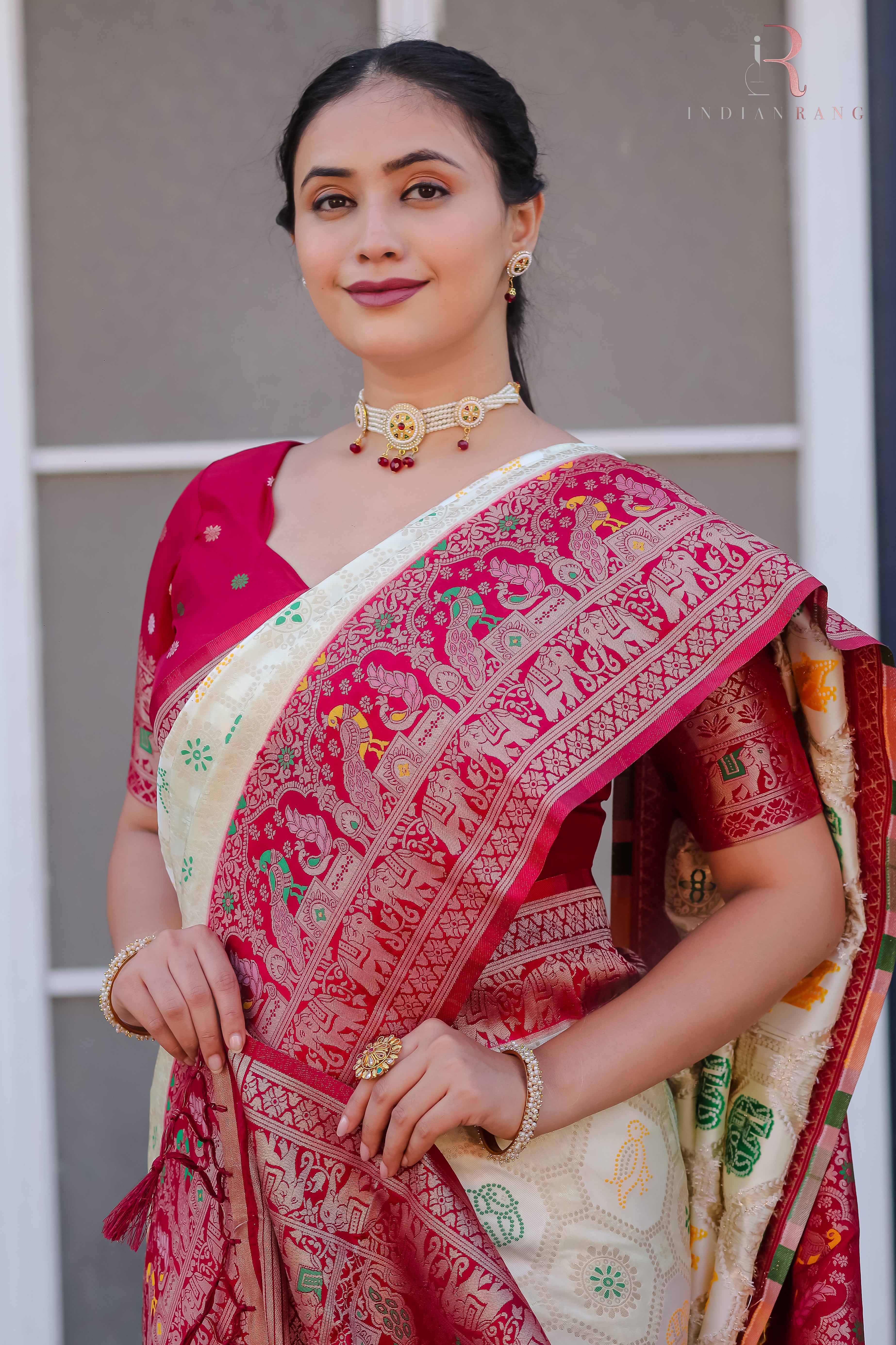 Latest Design White & Pink Dola Silk Soft Saree