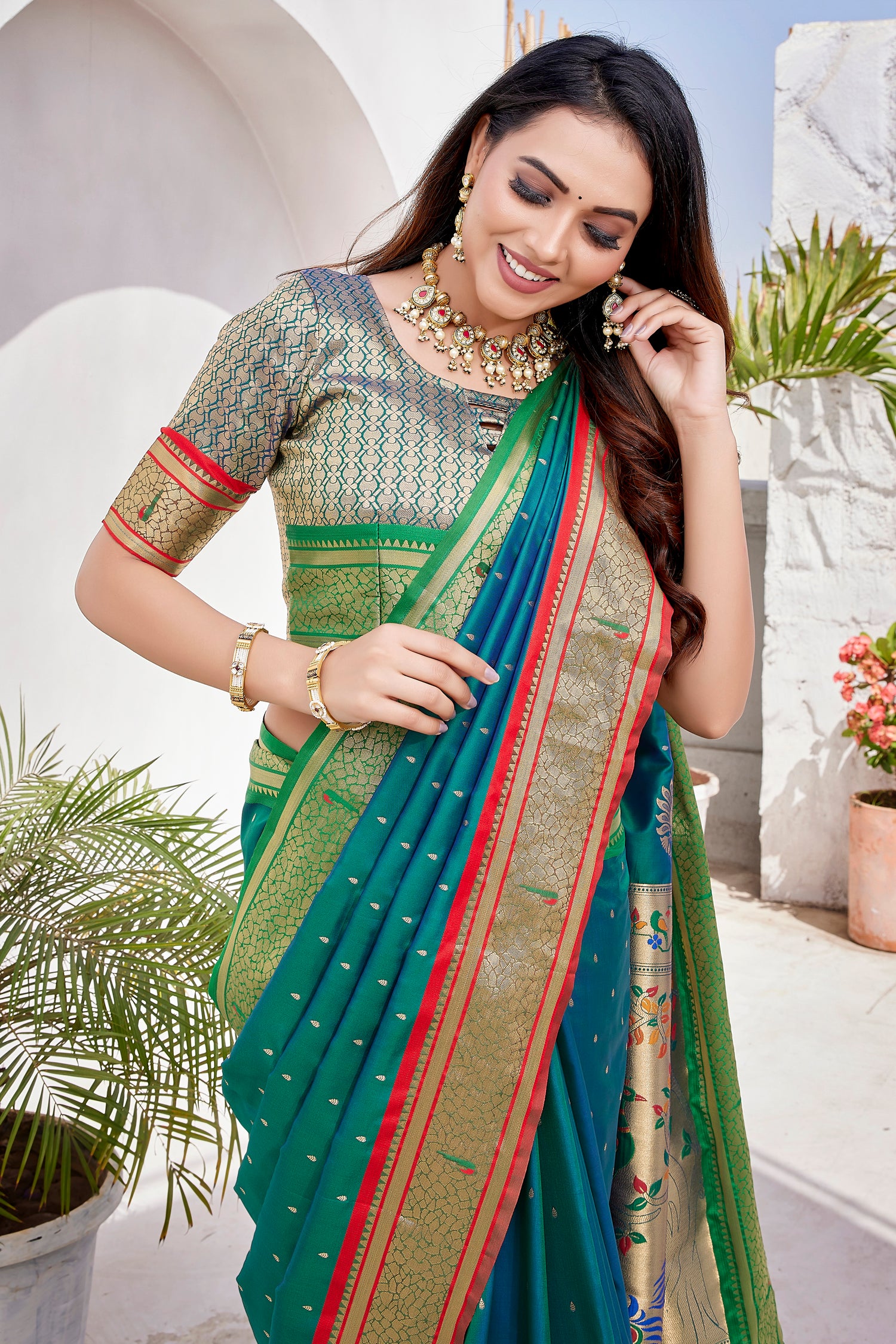 Beautiful Paithani Silk Dark Green Saree