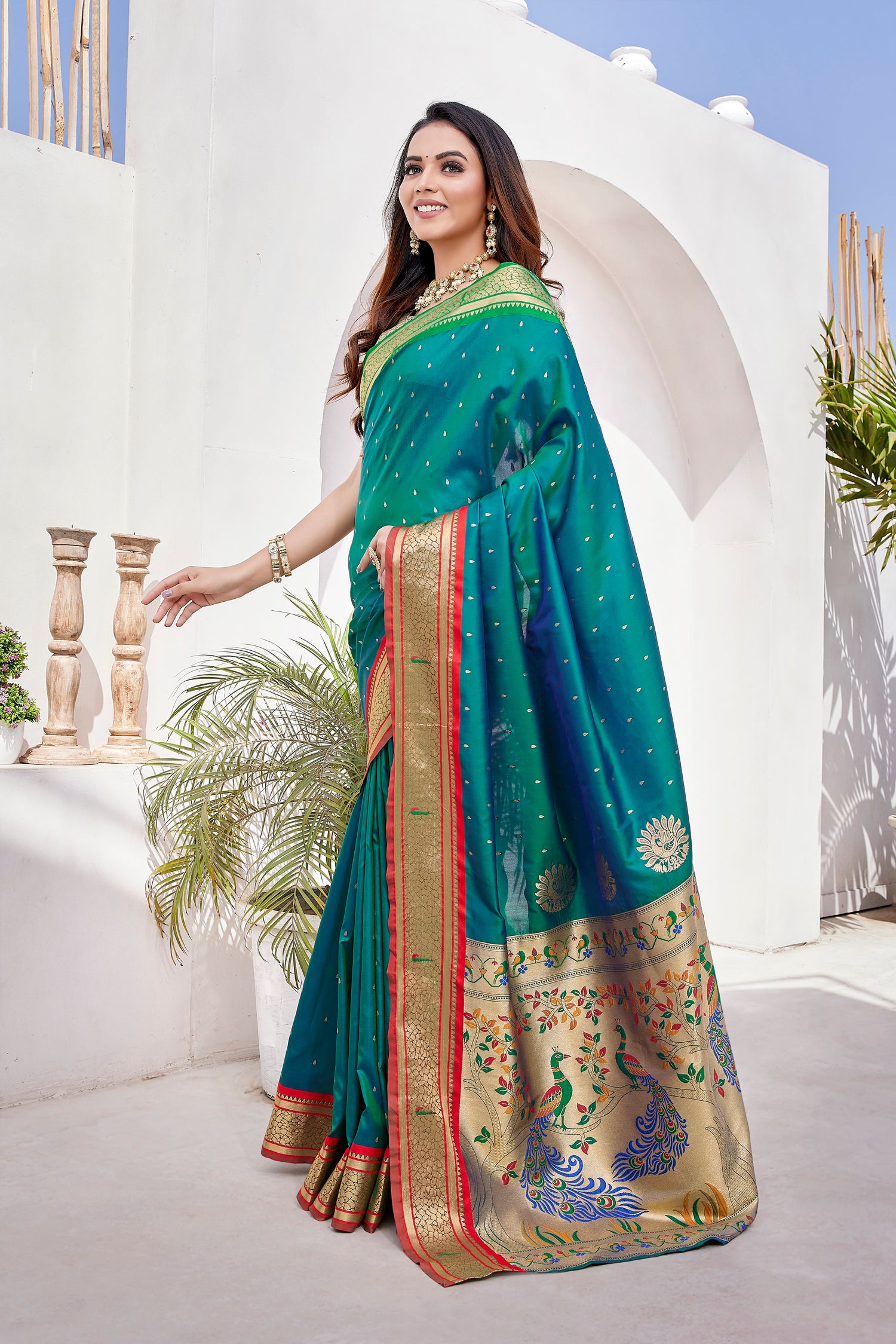 Beautiful Paithani Silk Dark Green Saree