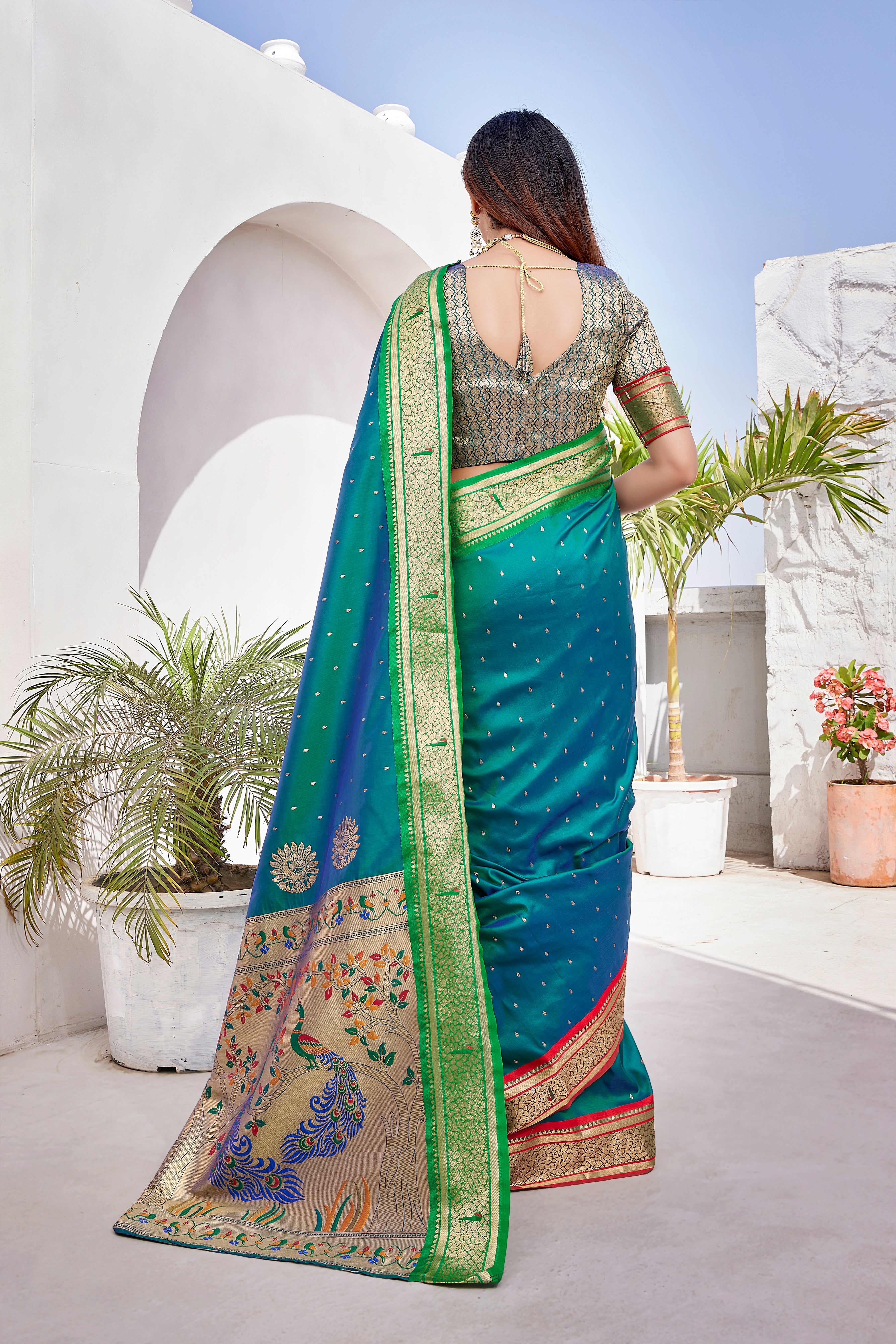 Beautiful Paithani Silk Dark Green Saree
