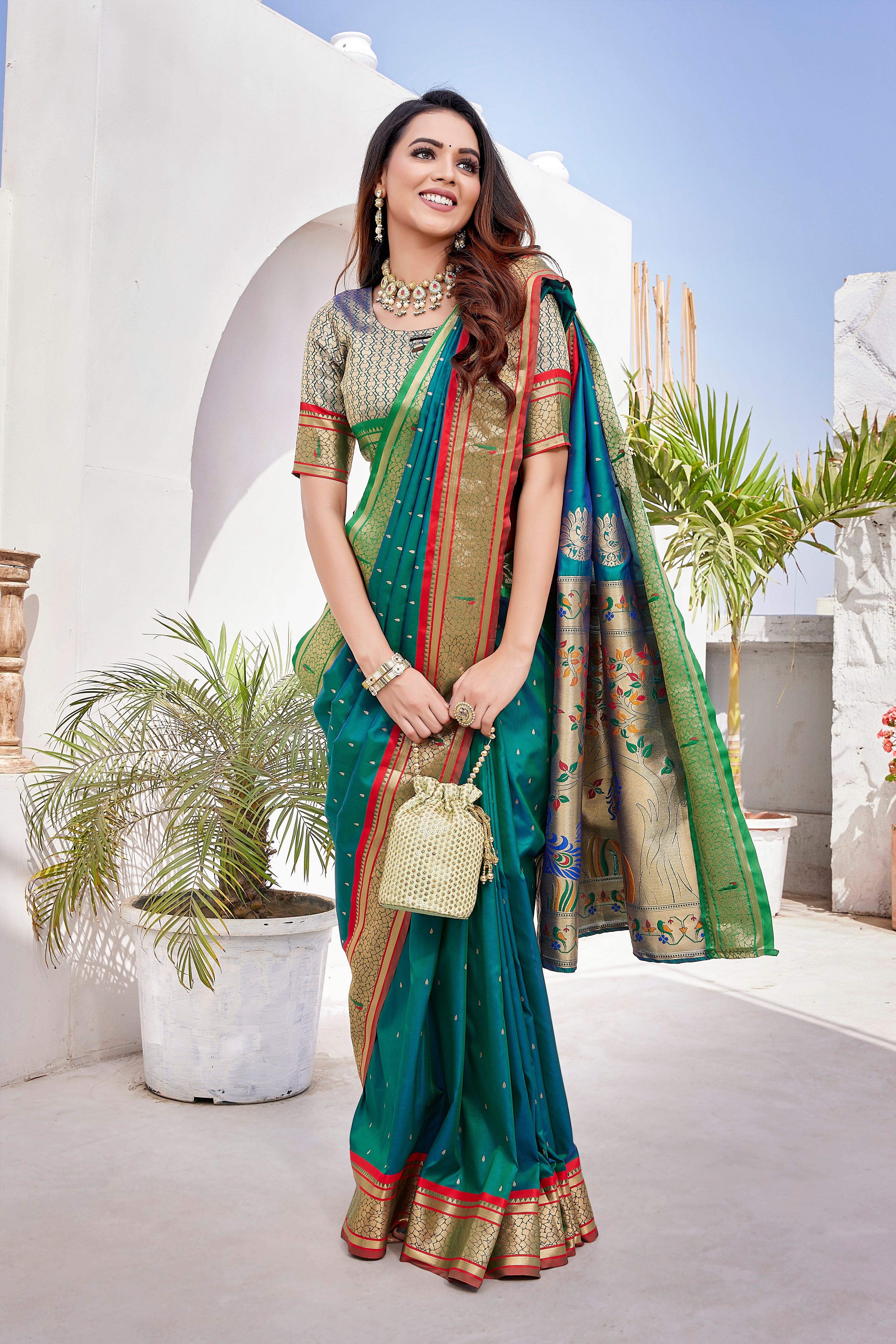 Beautiful Paithani Silk Dark Green Saree