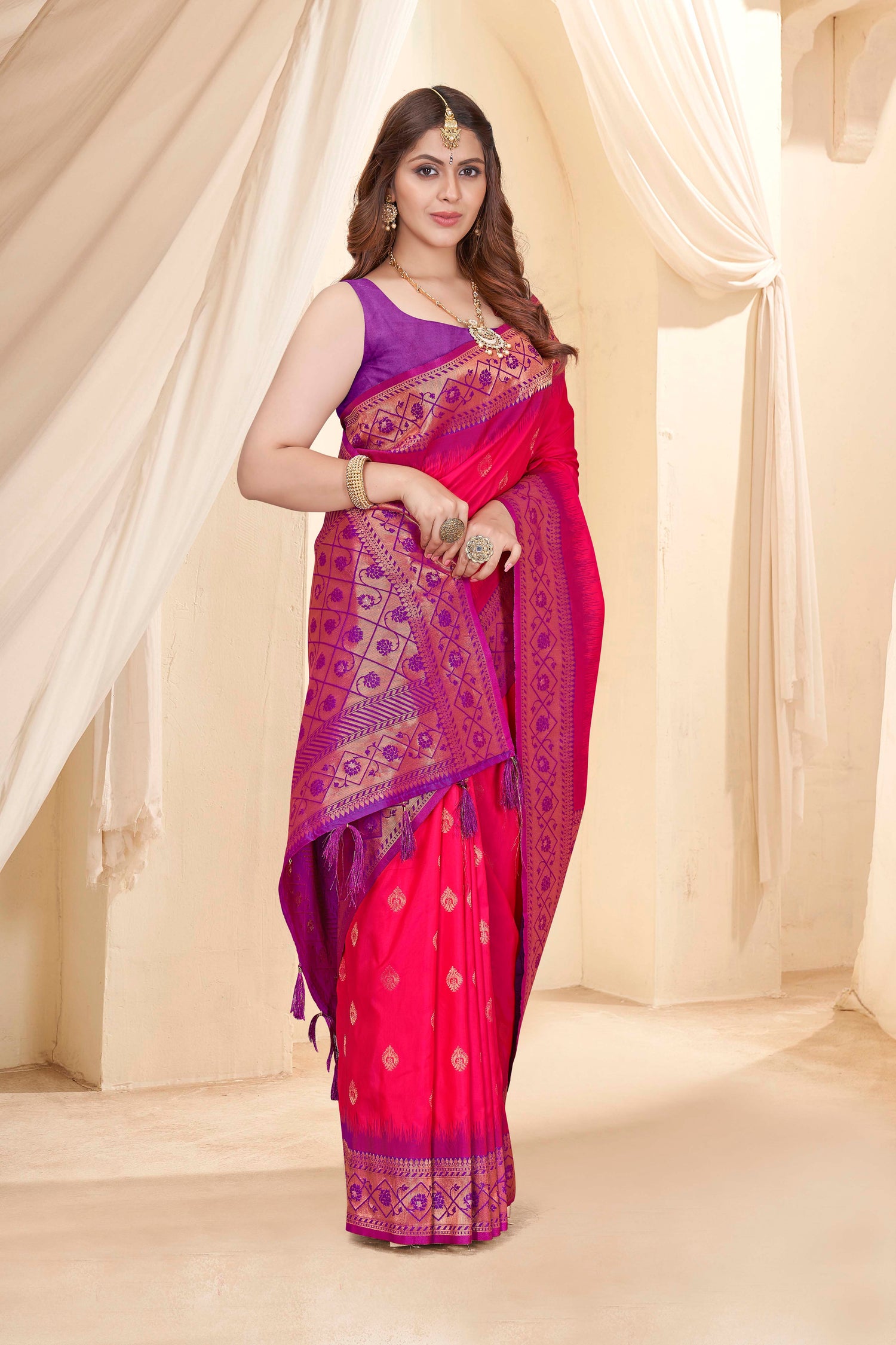 Party Wear Pure Silk Red Saree