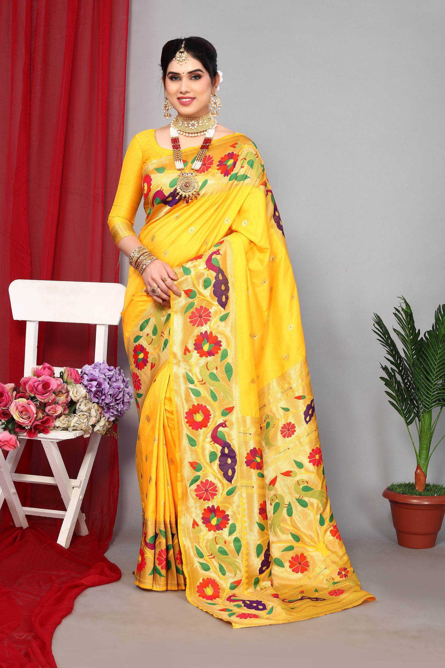 Fancy Look Party Wear Yellow Color Saree
