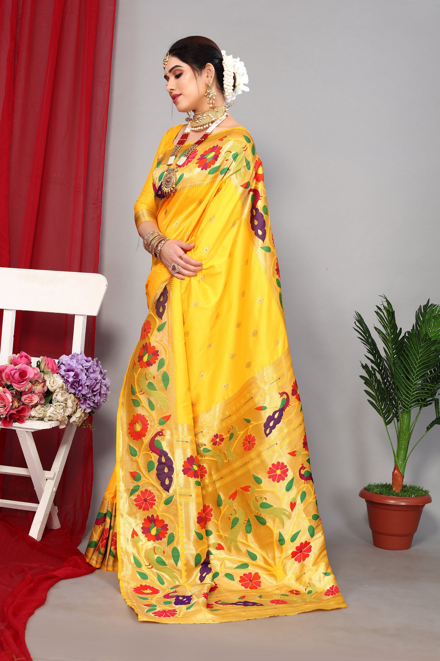 Fancy Look Party Wear Yellow Color Saree
