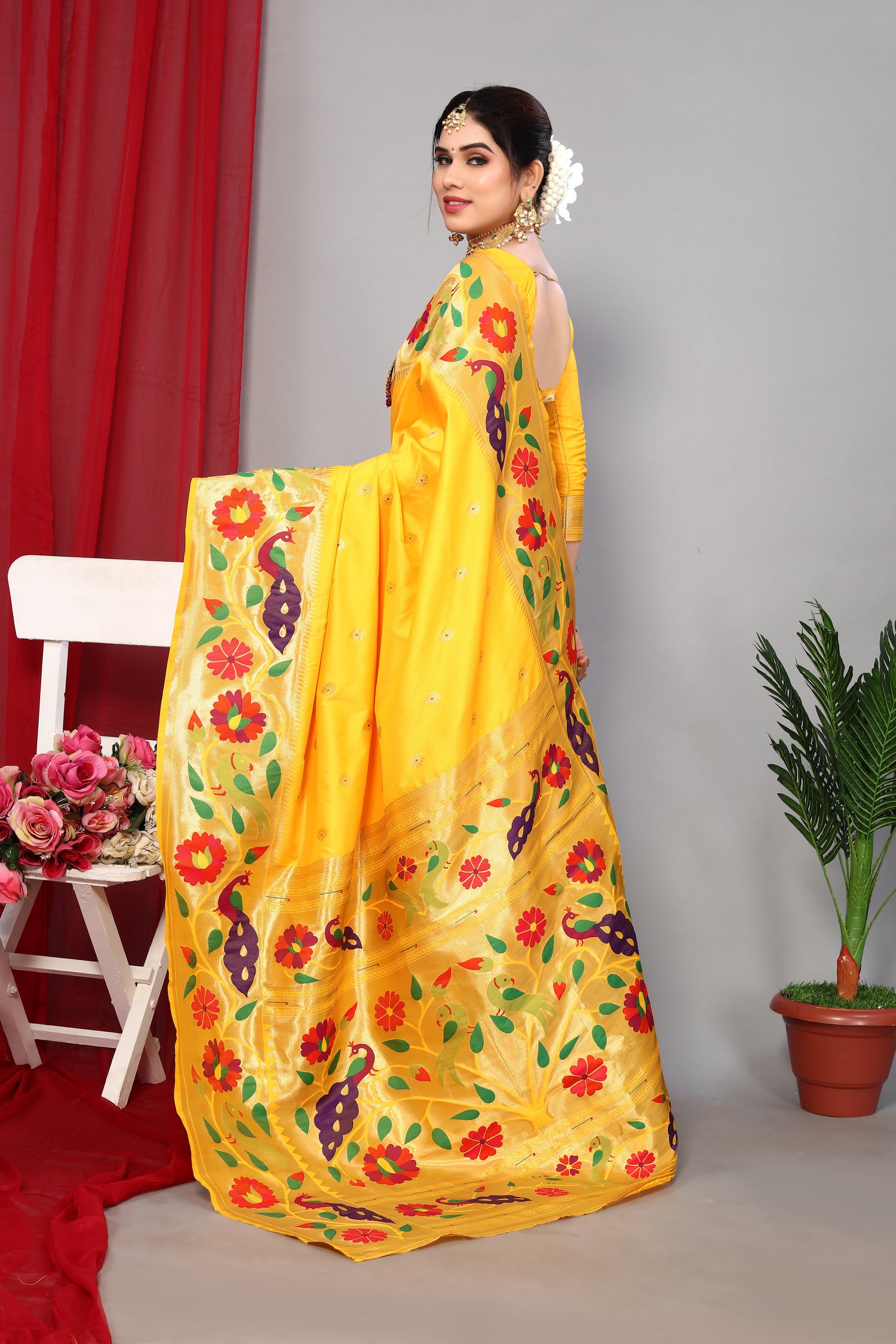 Fancy Look Party Wear Yellow Color Saree