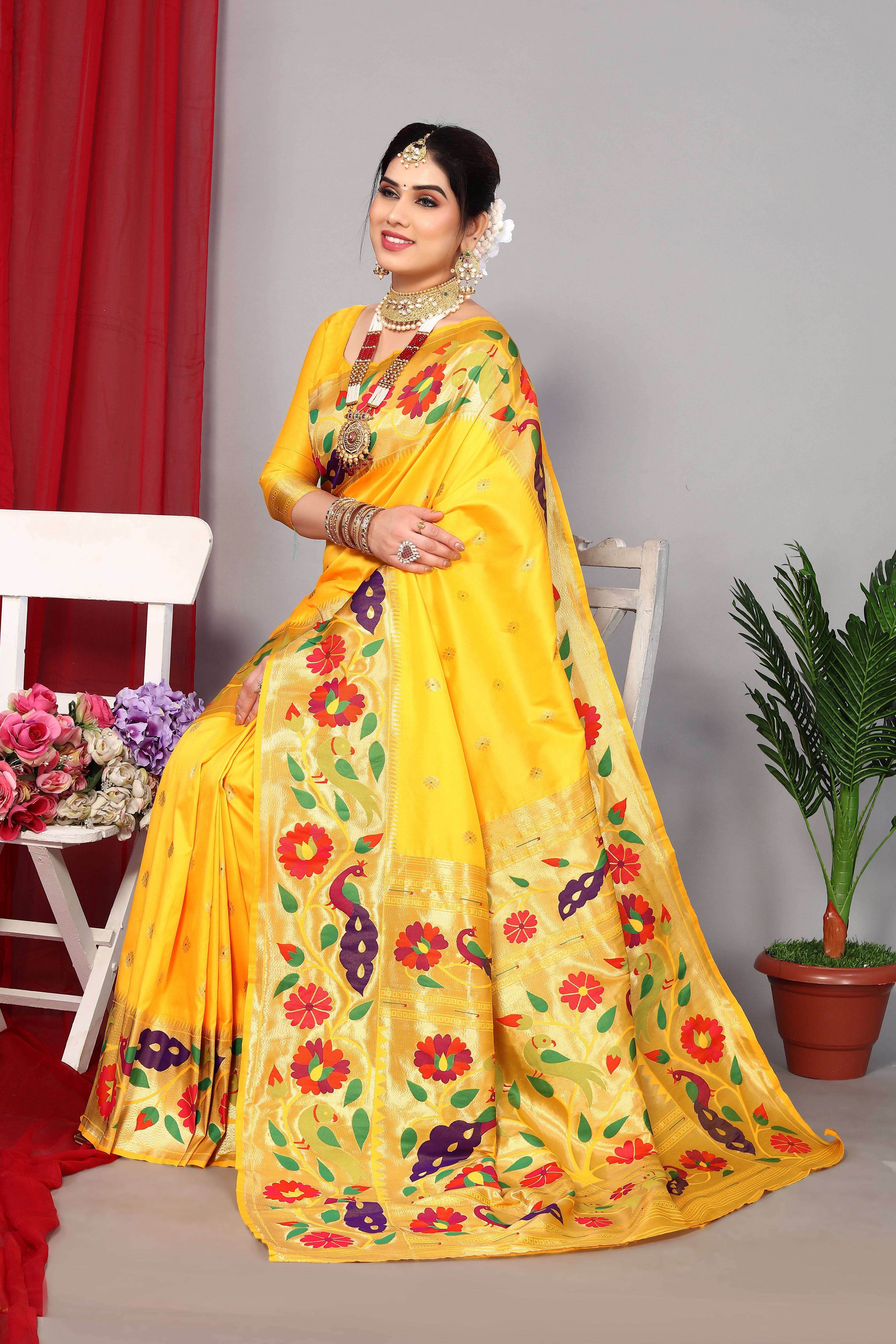 Fancy Look Party Wear Yellow Color Saree