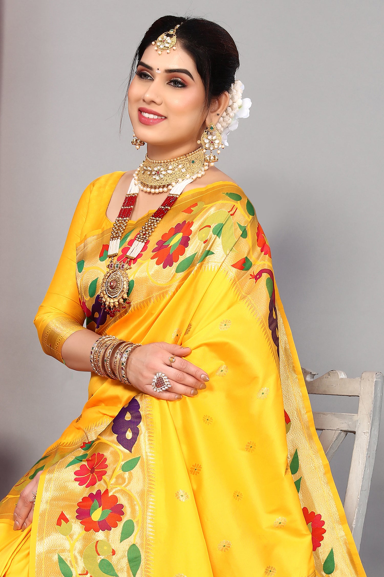 Fancy Look Party Wear Yellow Color Saree