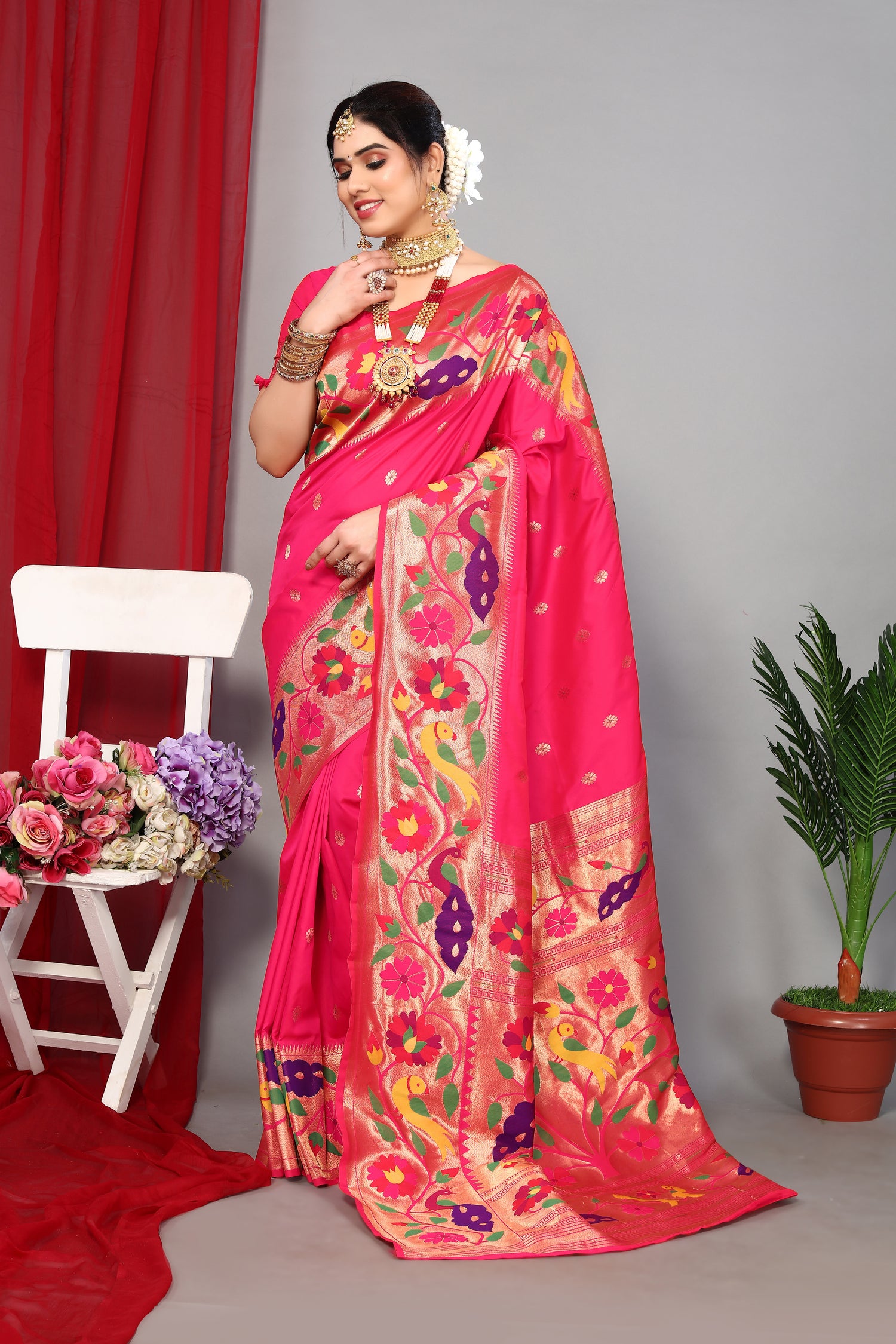 Paithani Silk New Collection Pink Color Saree