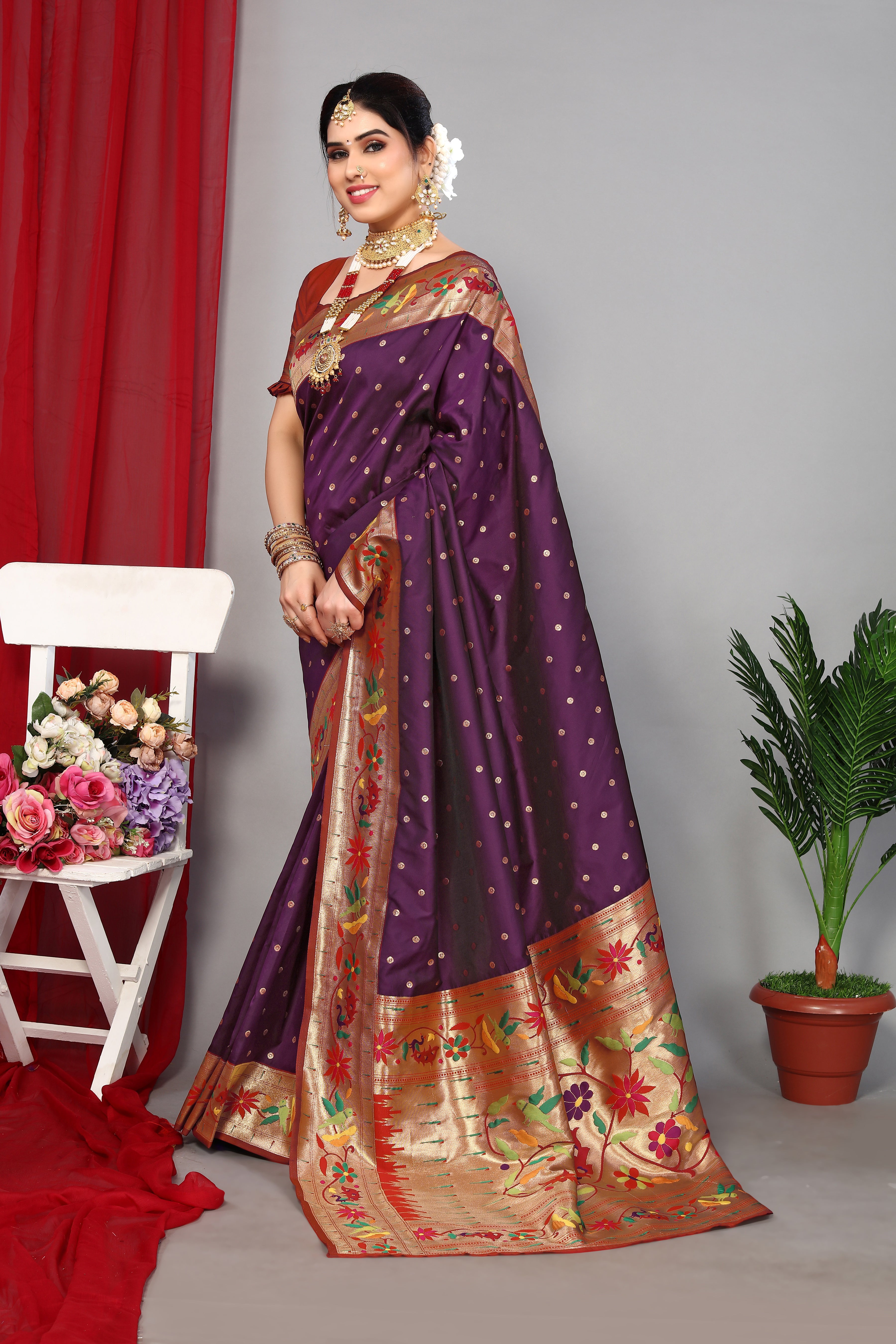 Purple Color Latest Heavy Paithani Silk Saree
