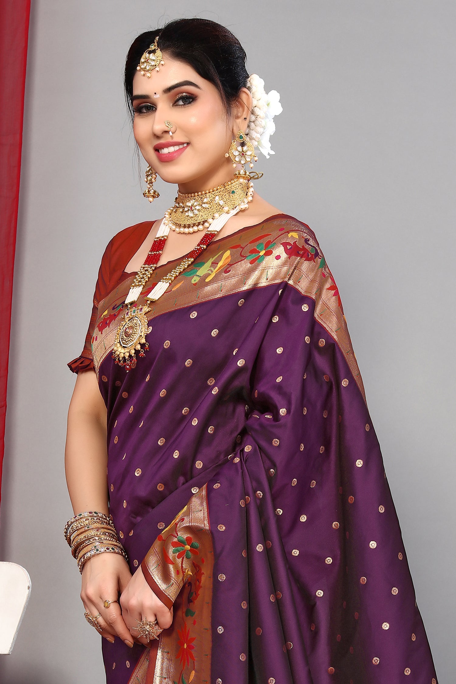 Purple Color Latest Heavy Paithani Silk Saree