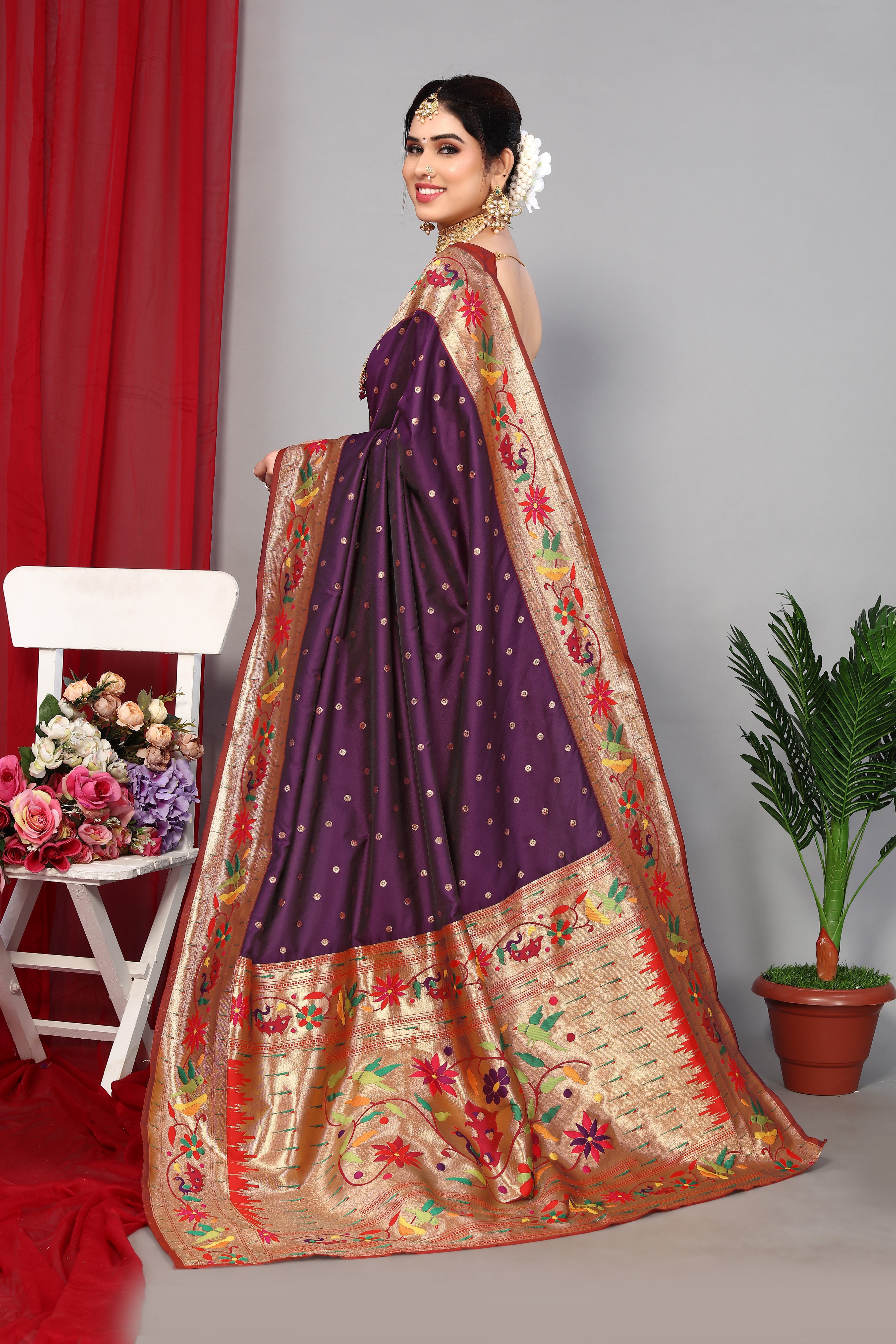 Purple Color Latest Heavy Paithani Silk Saree