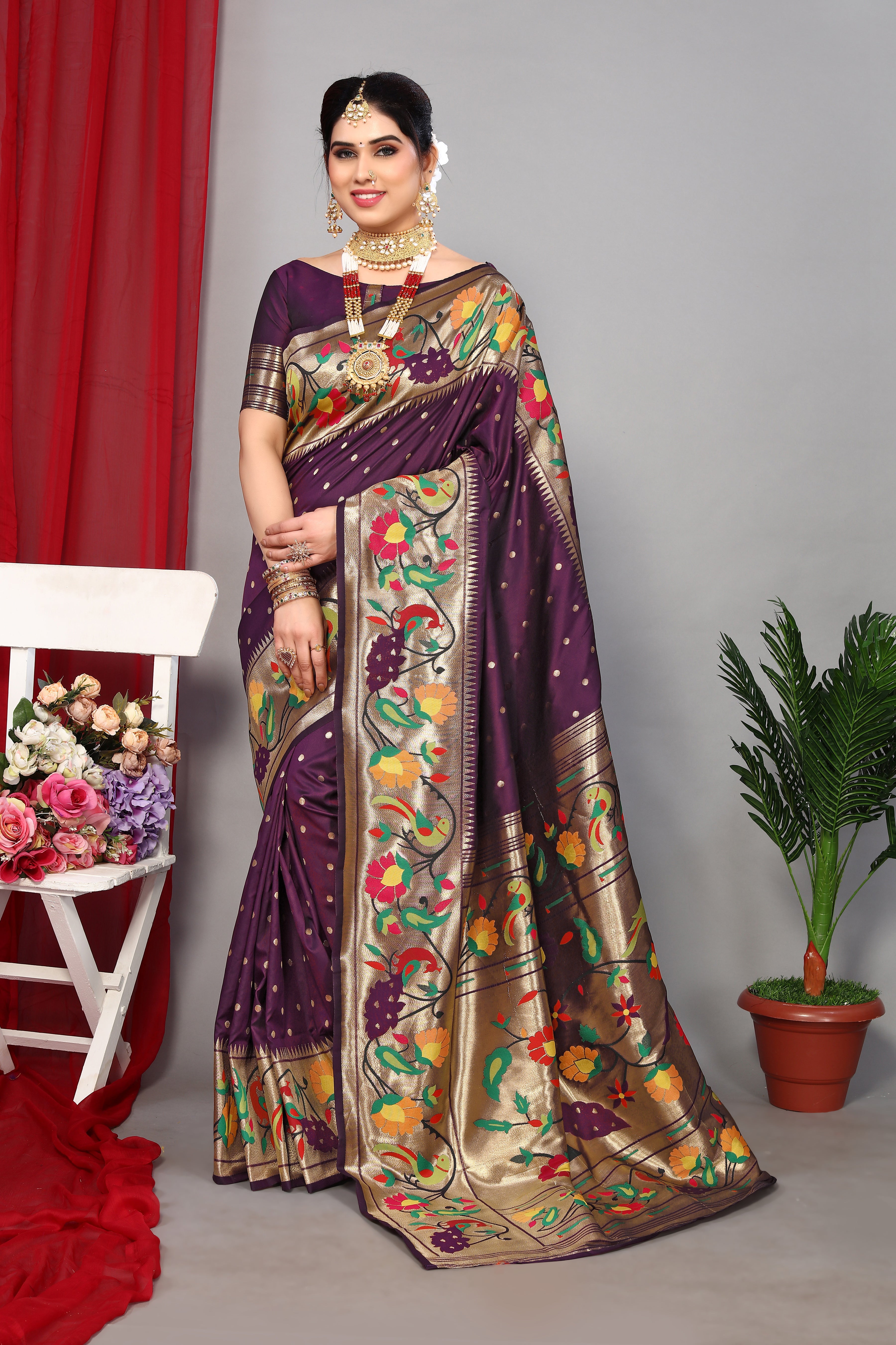 Elegance Purple Color Heavy Paithani Silk Saree