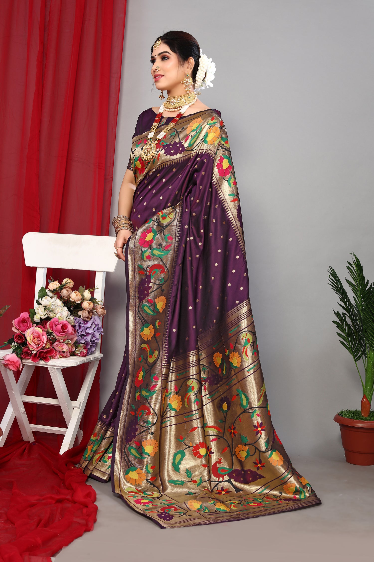Elegance Purple Color Heavy Paithani Silk Saree