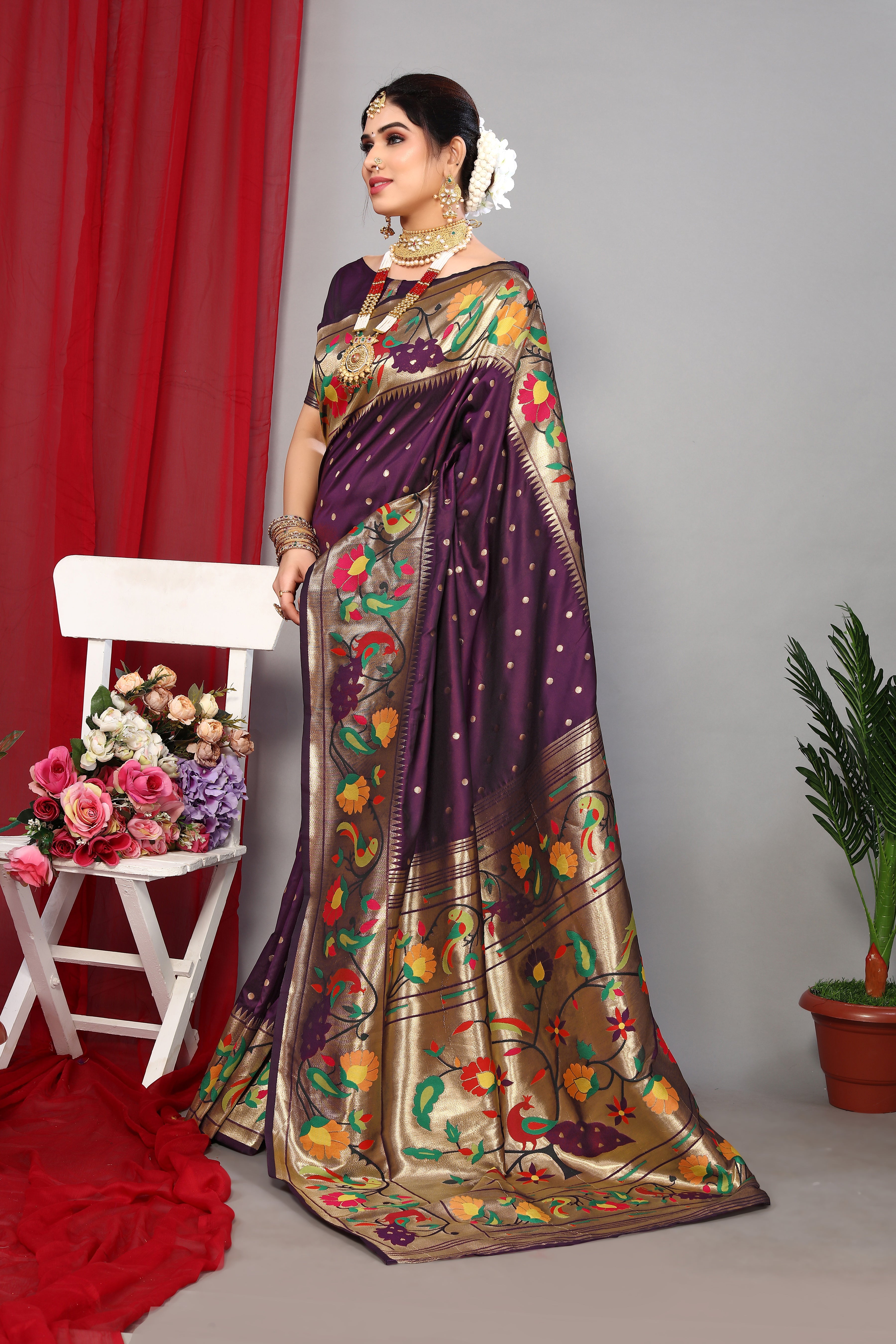 Elegance Purple Color Heavy Paithani Silk Saree