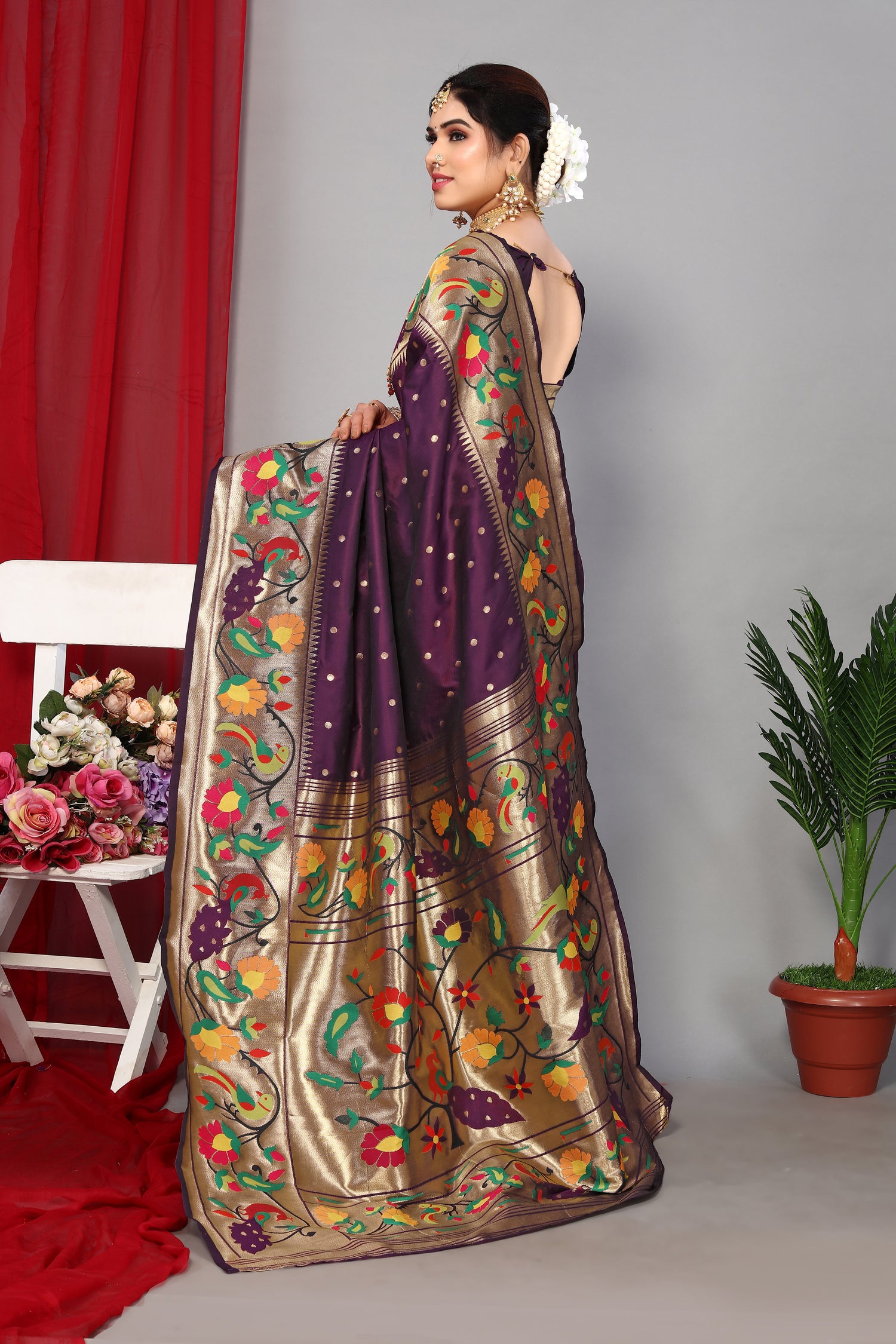 Elegance Purple Color Heavy Paithani Silk Saree
