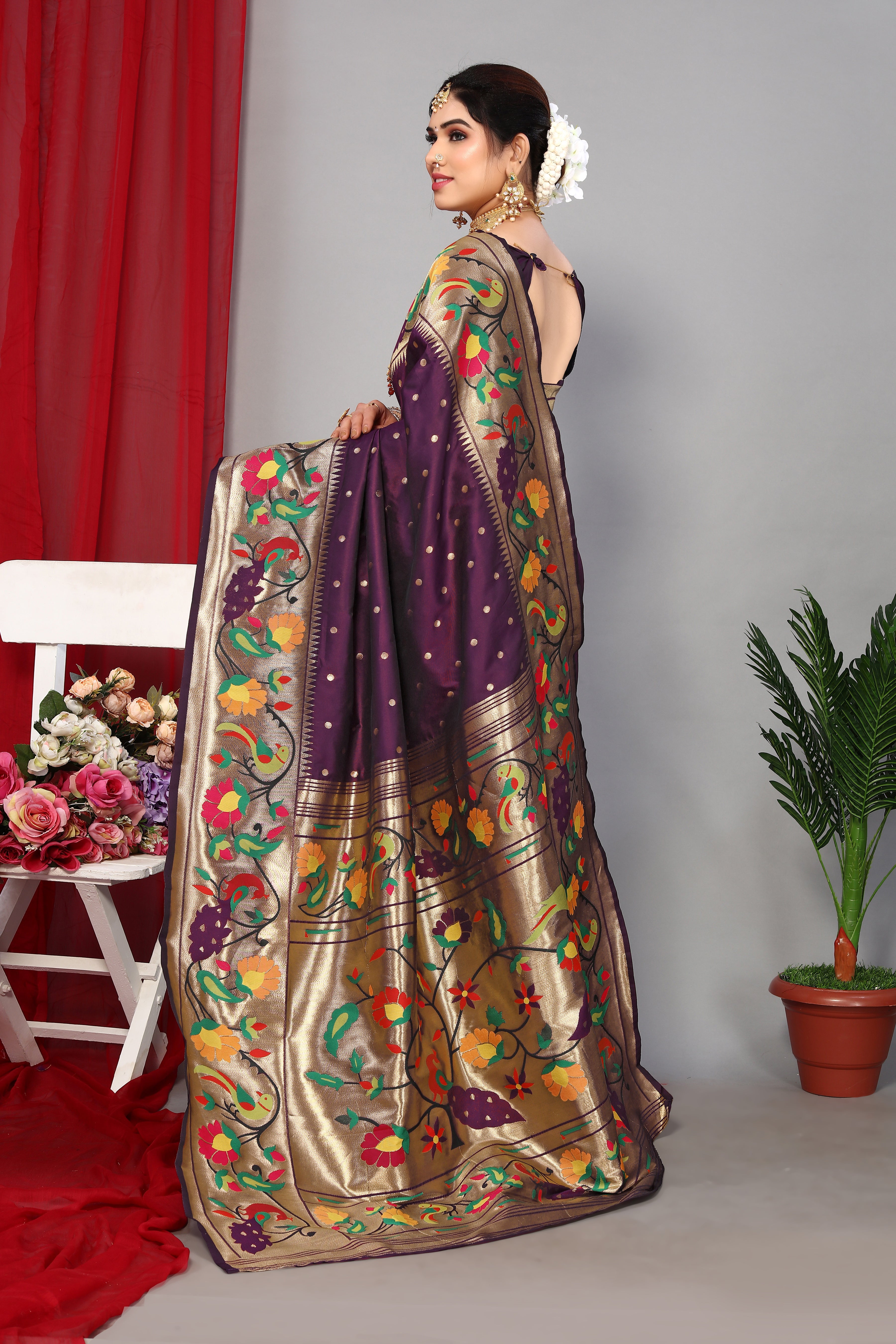 Elegance Purple Color Heavy Paithani Silk Saree