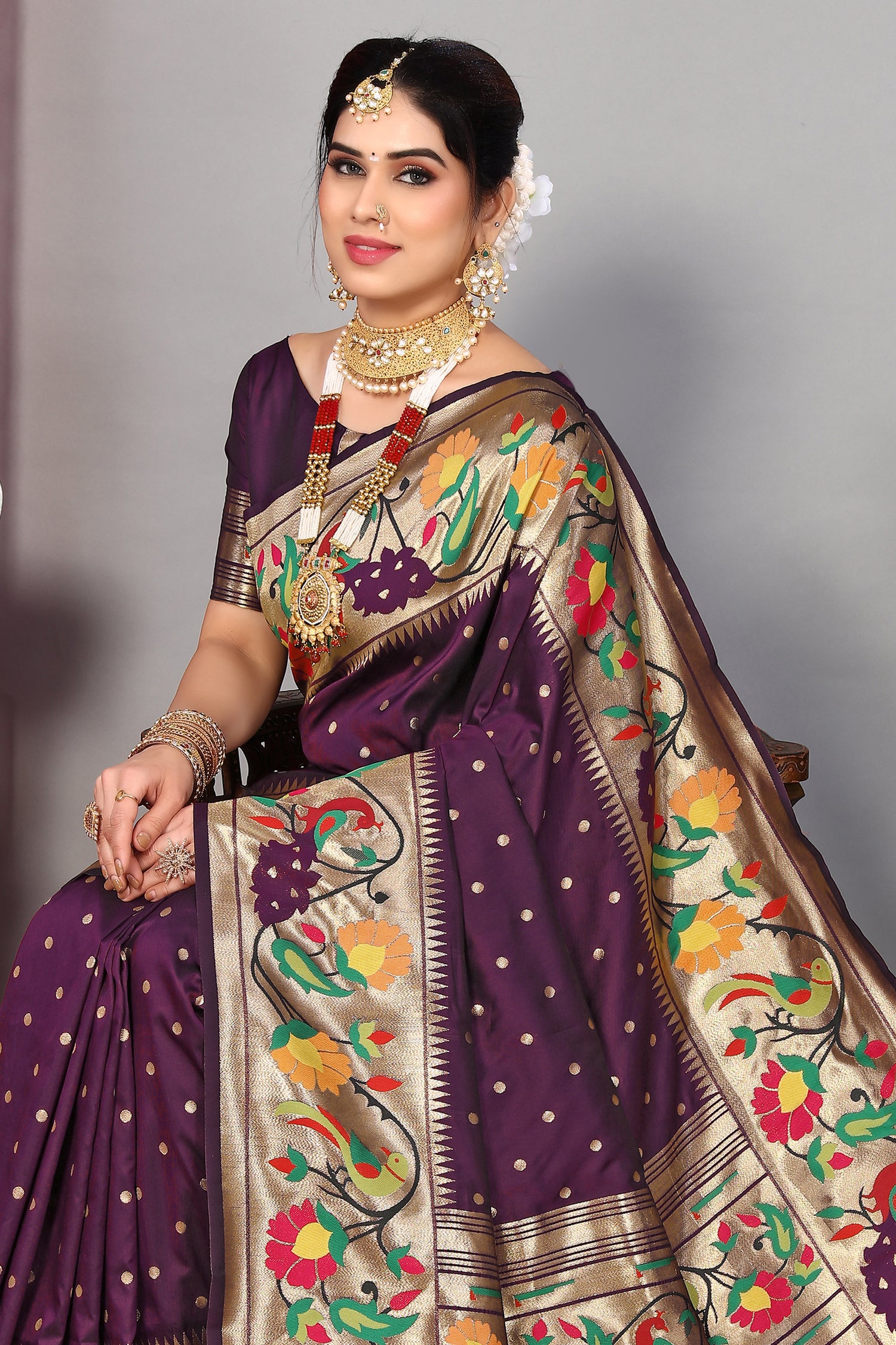 Elegance Purple Color Heavy Paithani Silk Saree