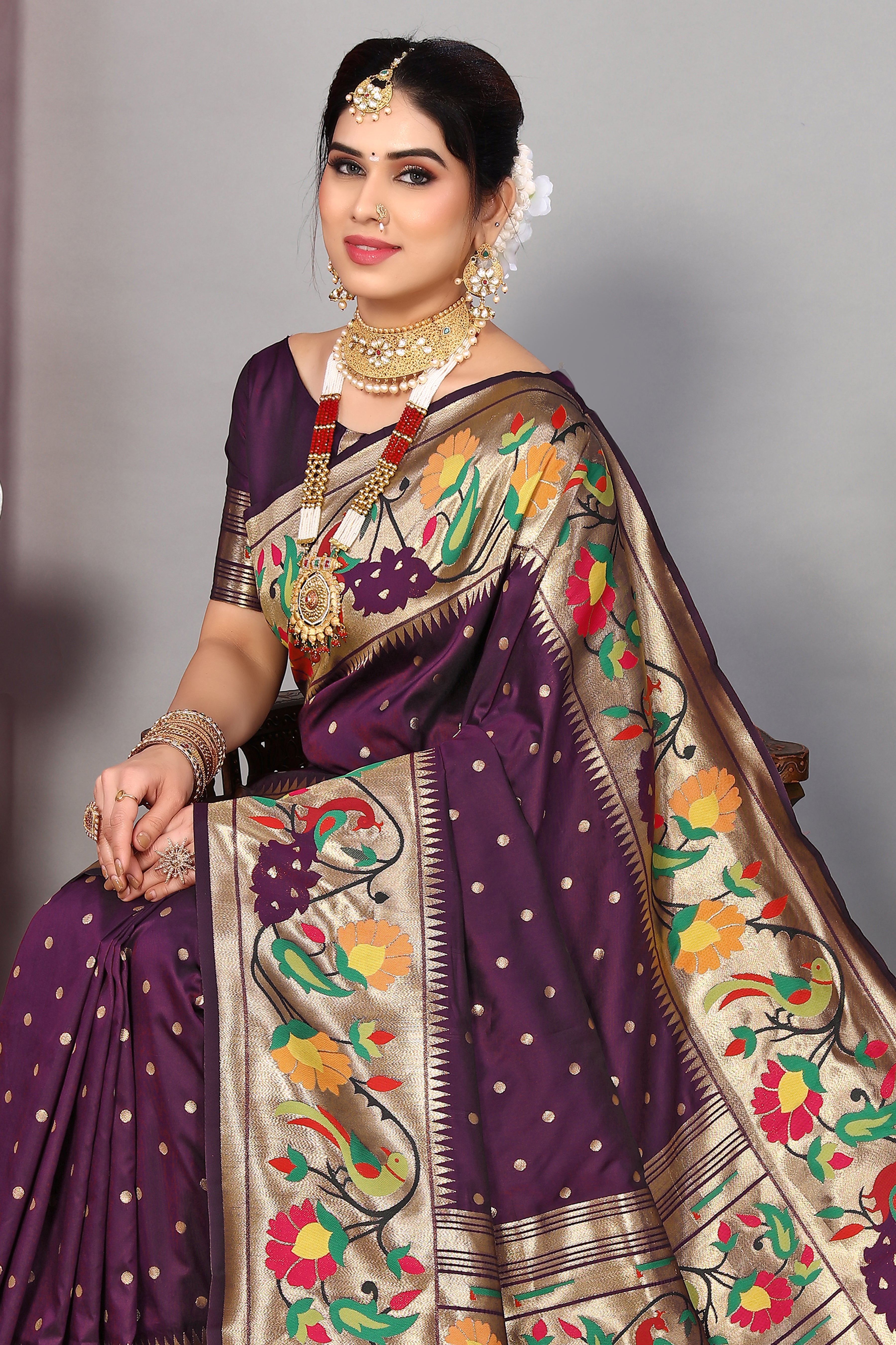 Elegance Purple Color Heavy Paithani Silk Saree