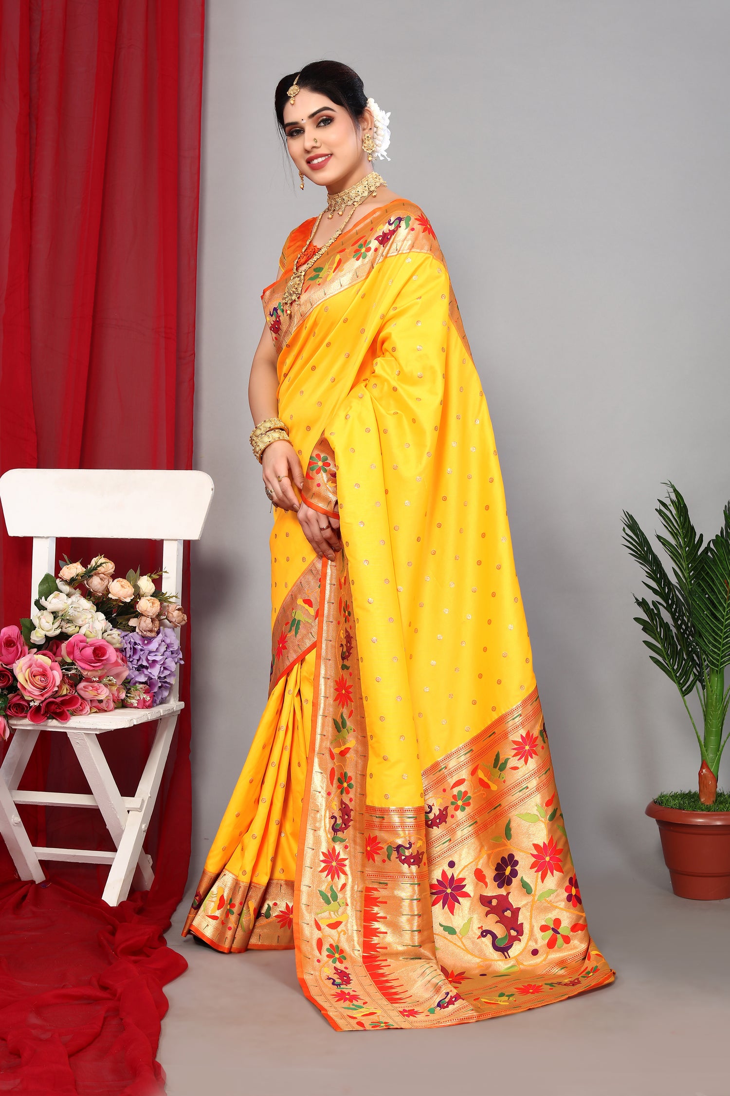 Pure Paithani Silk Yellow Color Saree