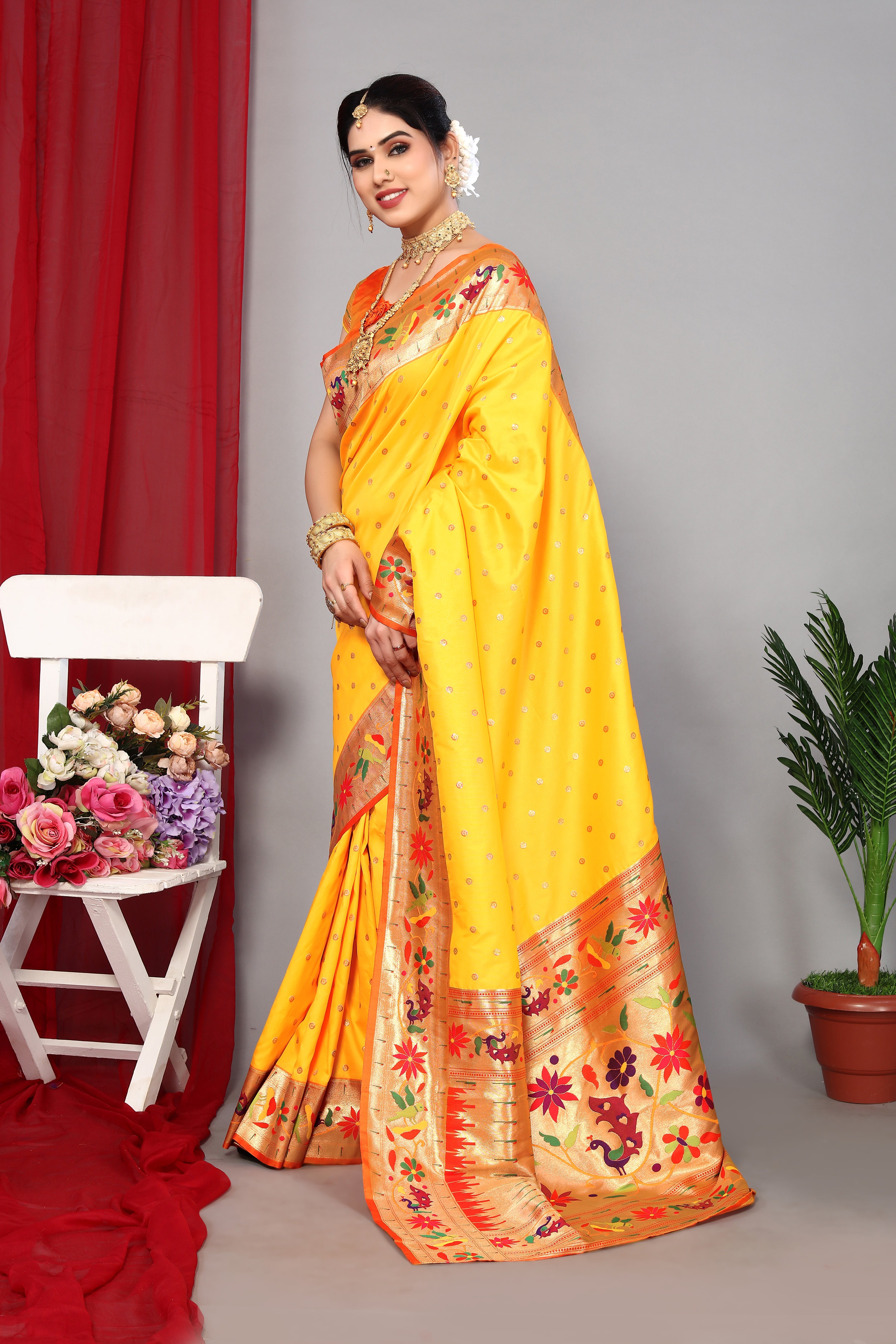 Pure Paithani Silk Yellow Color Saree