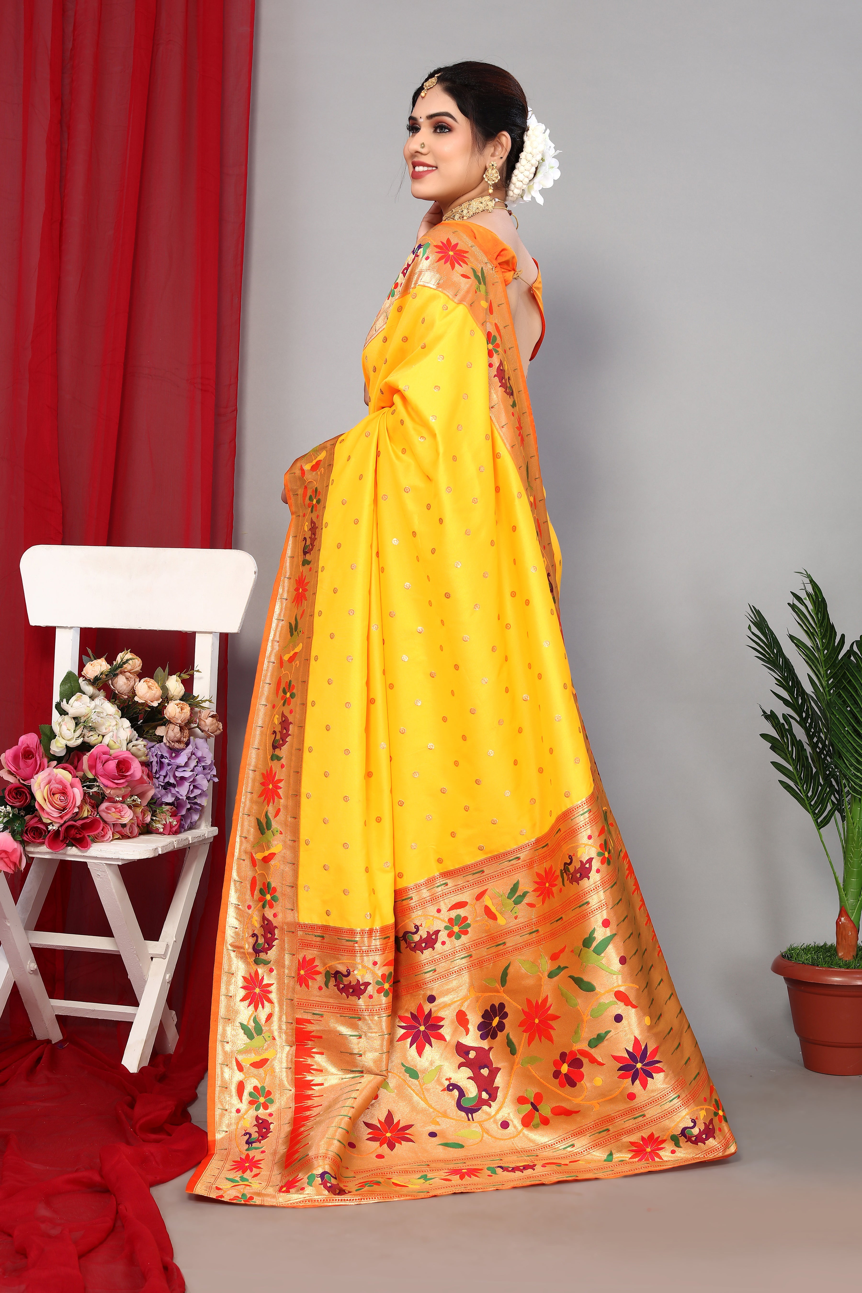 Pure Paithani Silk Yellow Color Saree