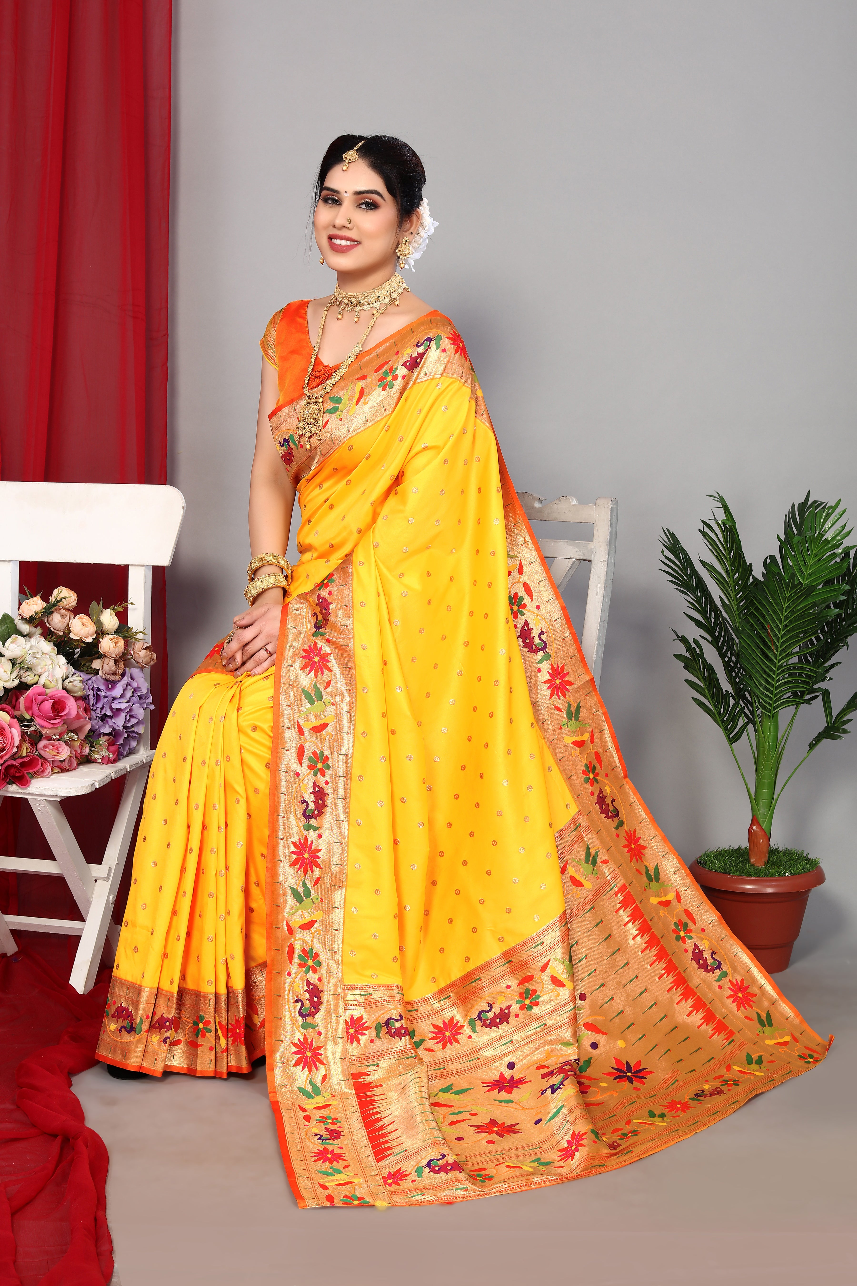 Pure Paithani Silk Yellow Color Saree