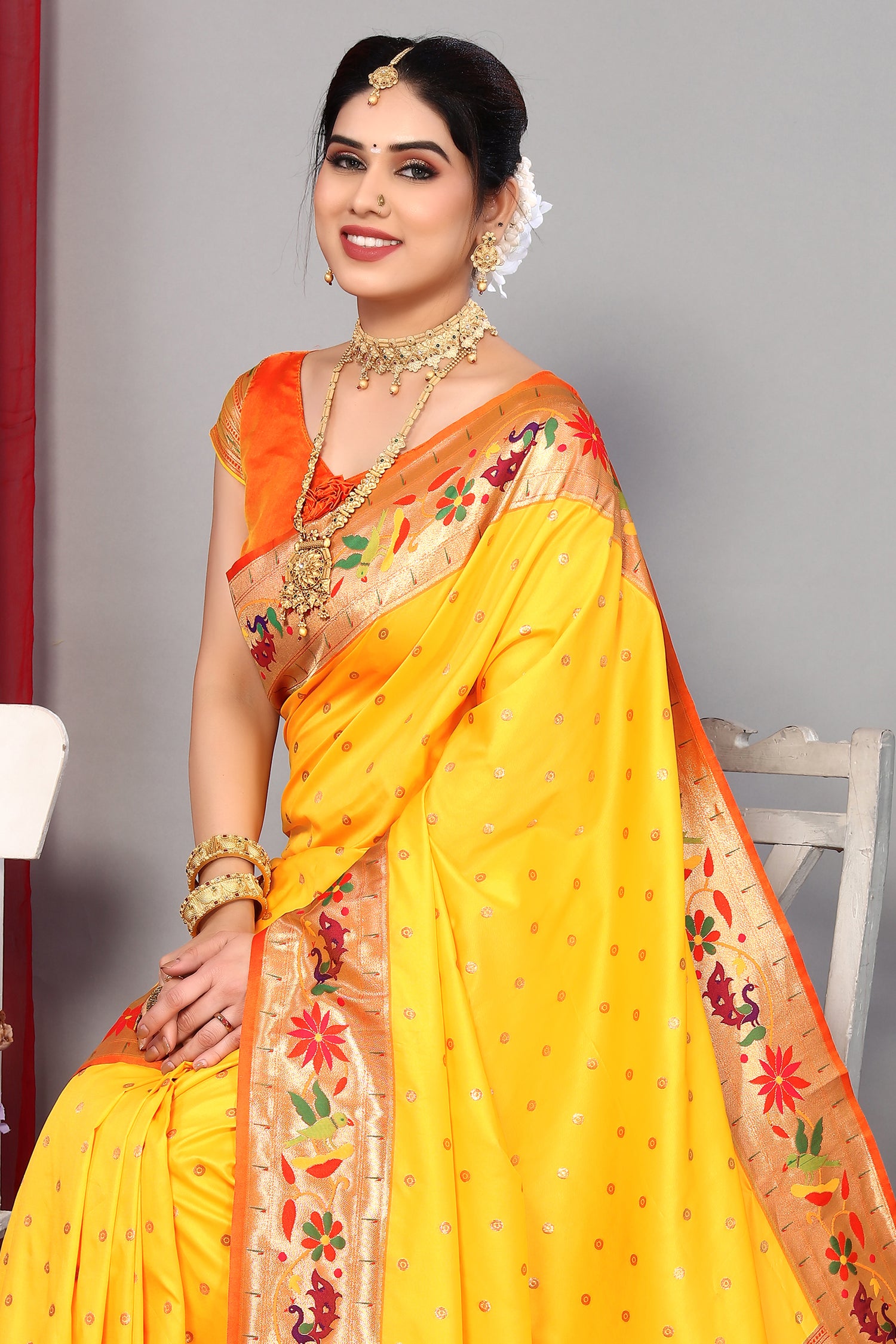 Pure Paithani Silk Yellow Color Saree