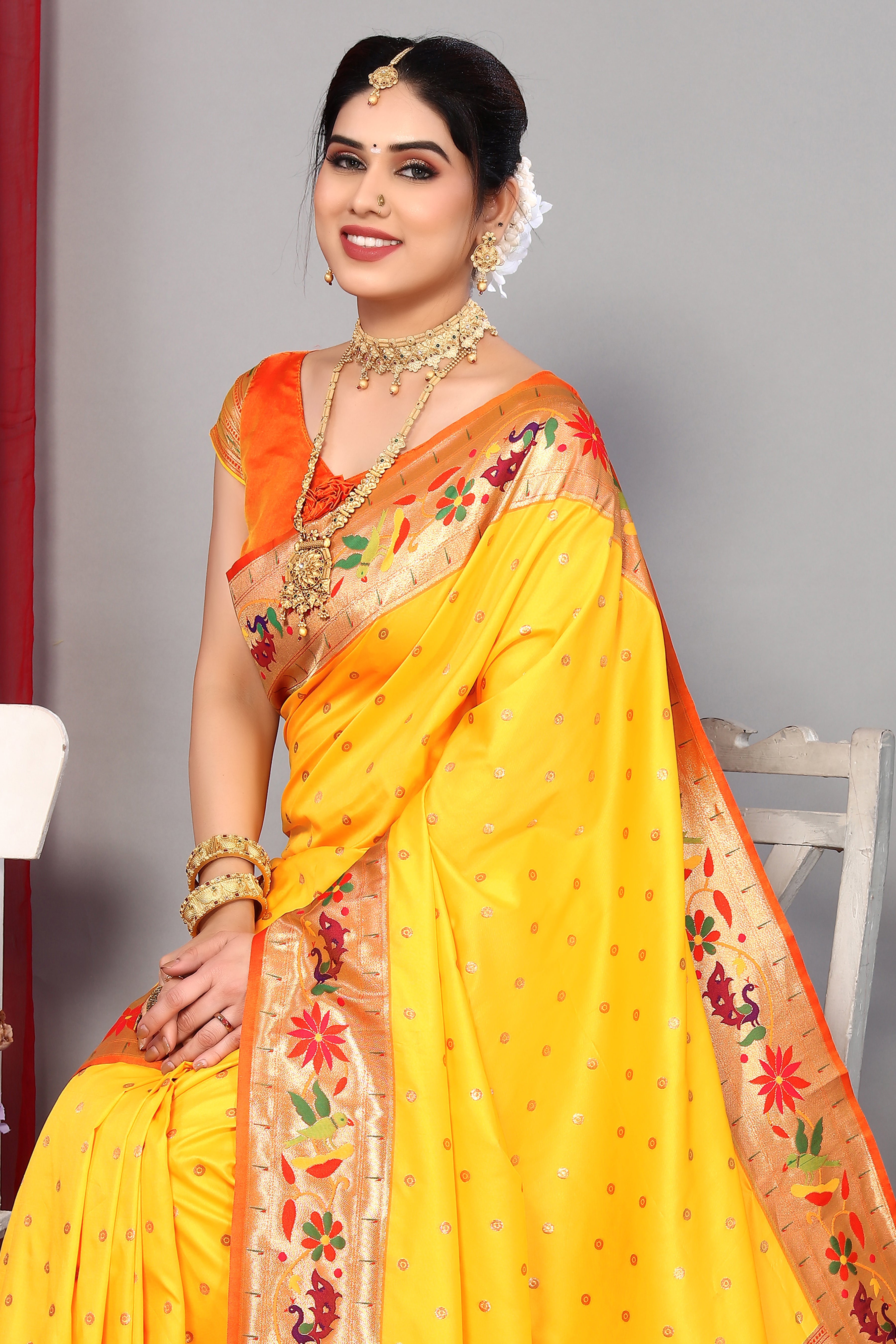 Pure Paithani Silk Yellow Color Saree