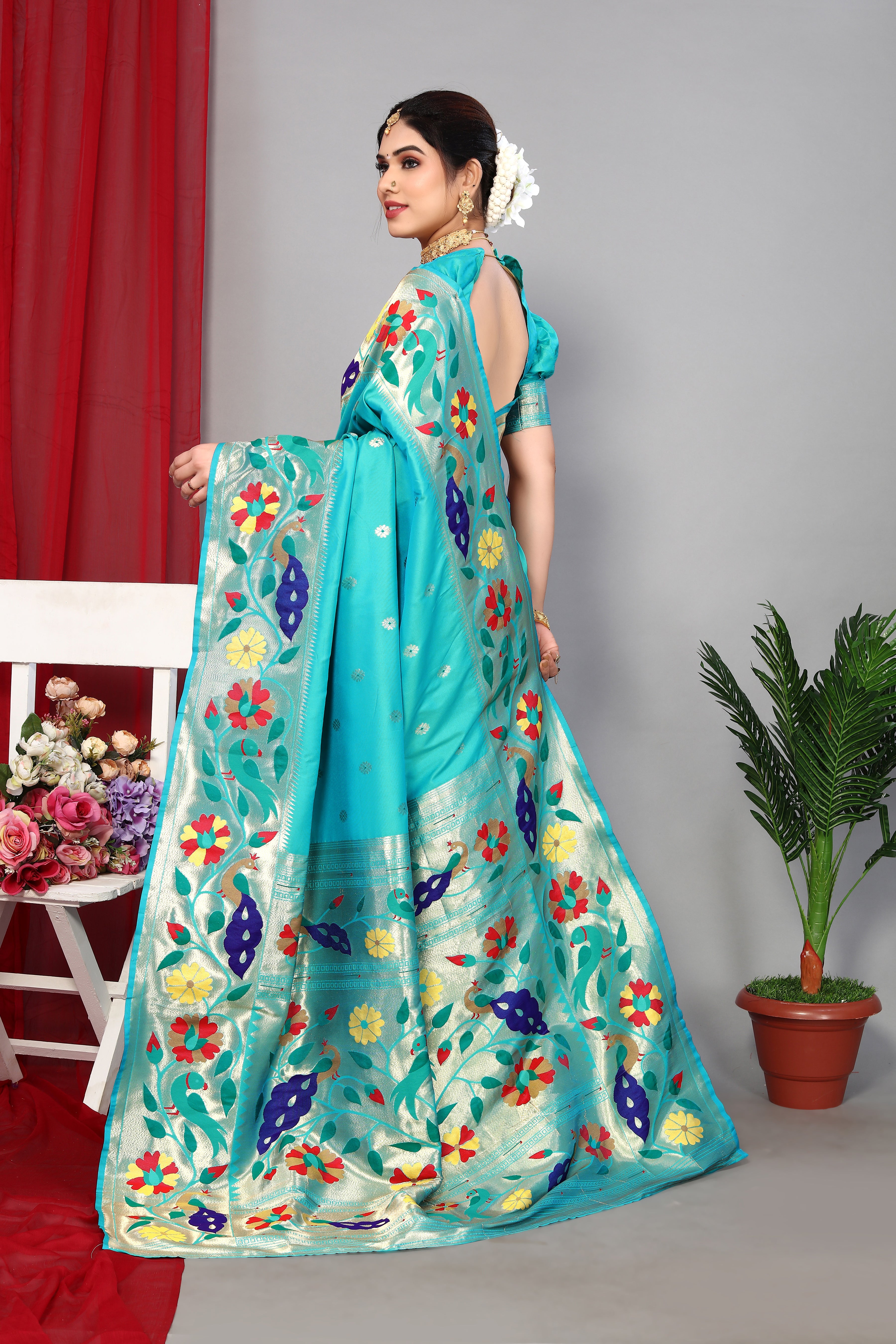 Unique Sky Blue Color Paithani Silk Soft Saree