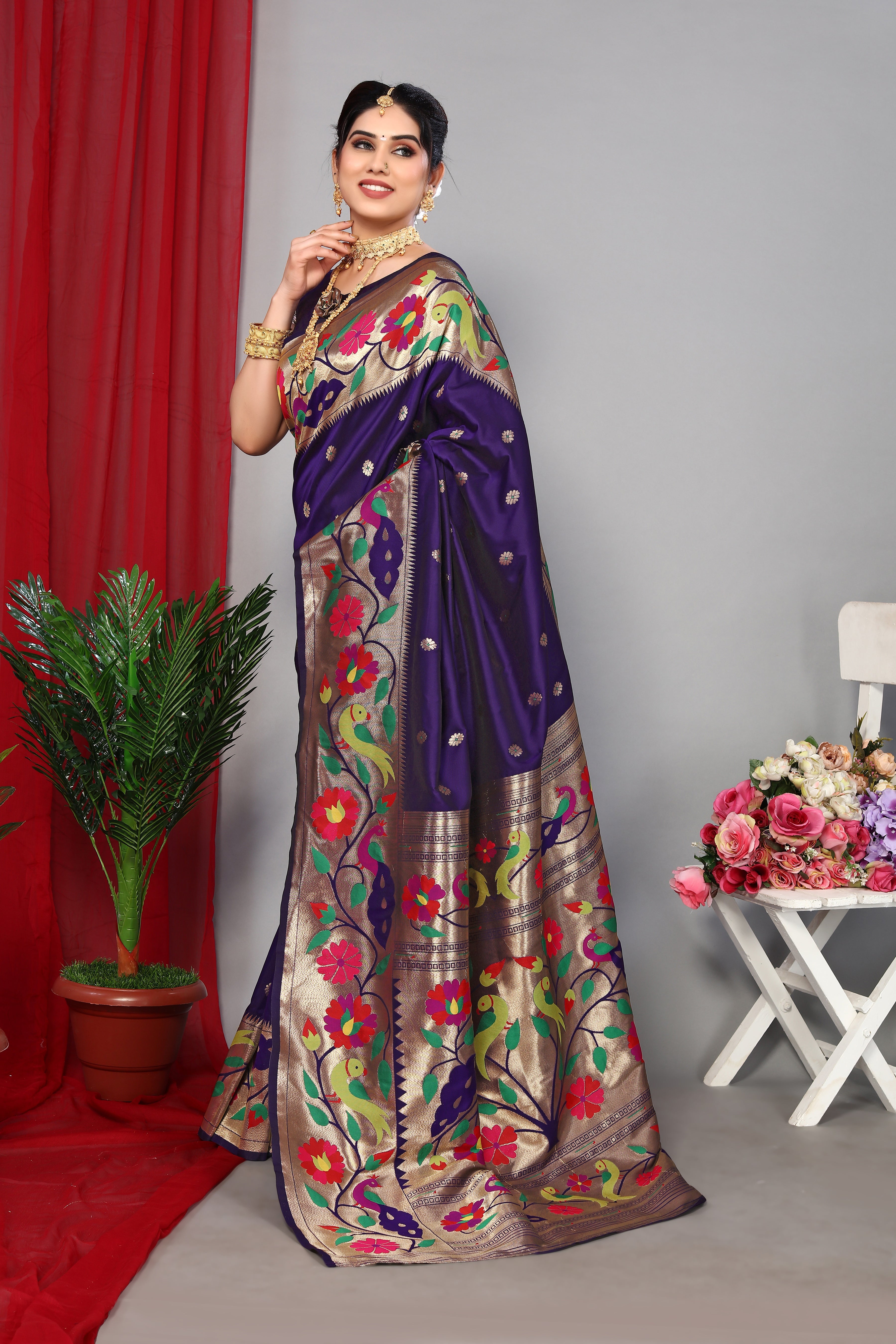 Paithani Silk Blue Color Classy Saree