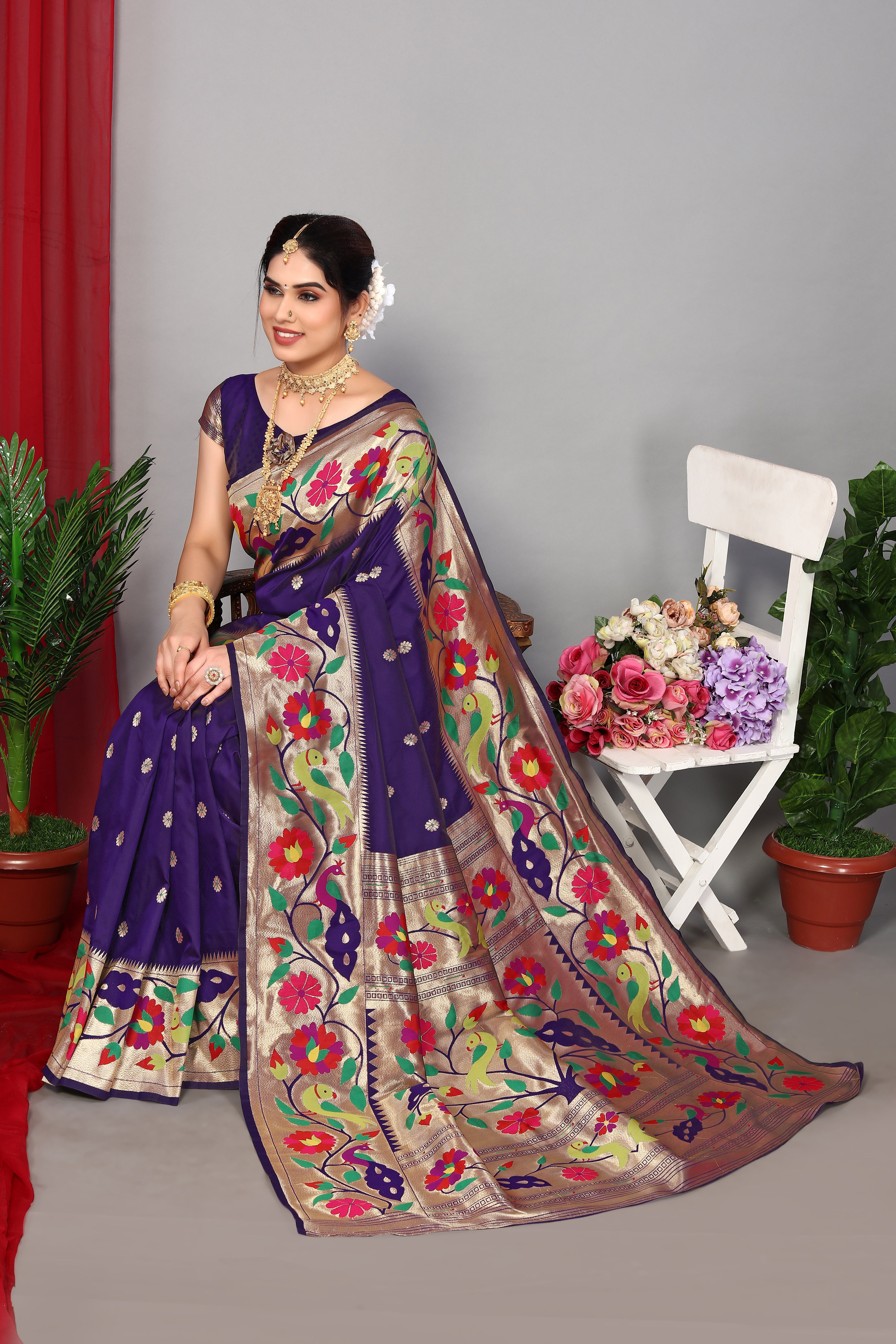 Paithani Silk Blue Color Classy Saree