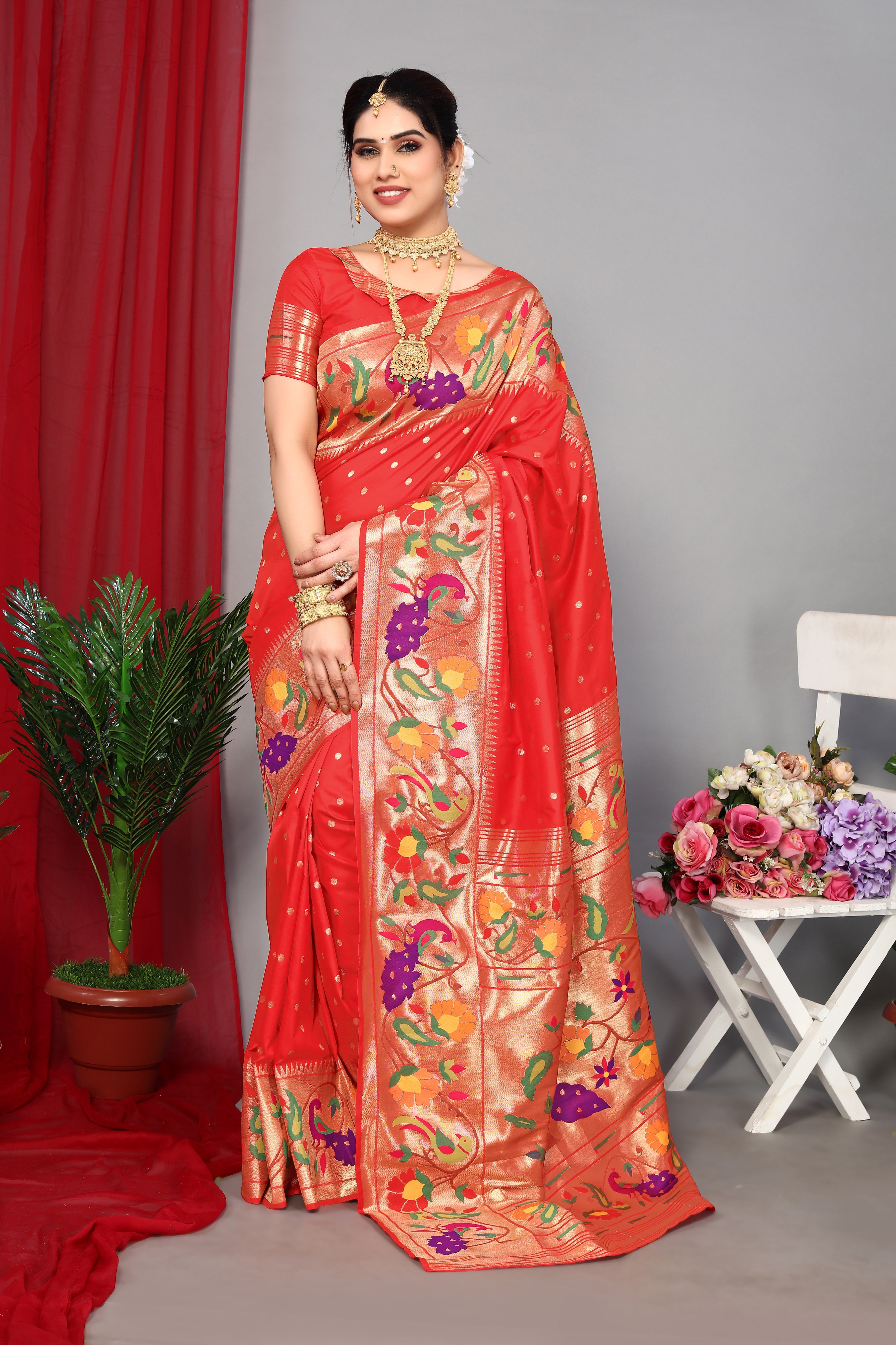 Red Color Beautiful Paithani Silk Saree