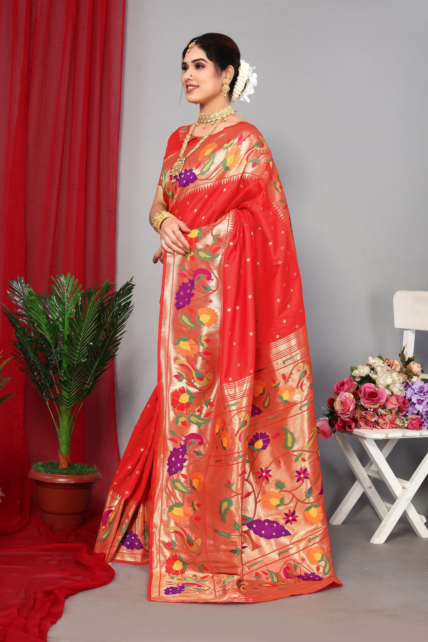 Red Color Beautiful Paithani Silk Saree