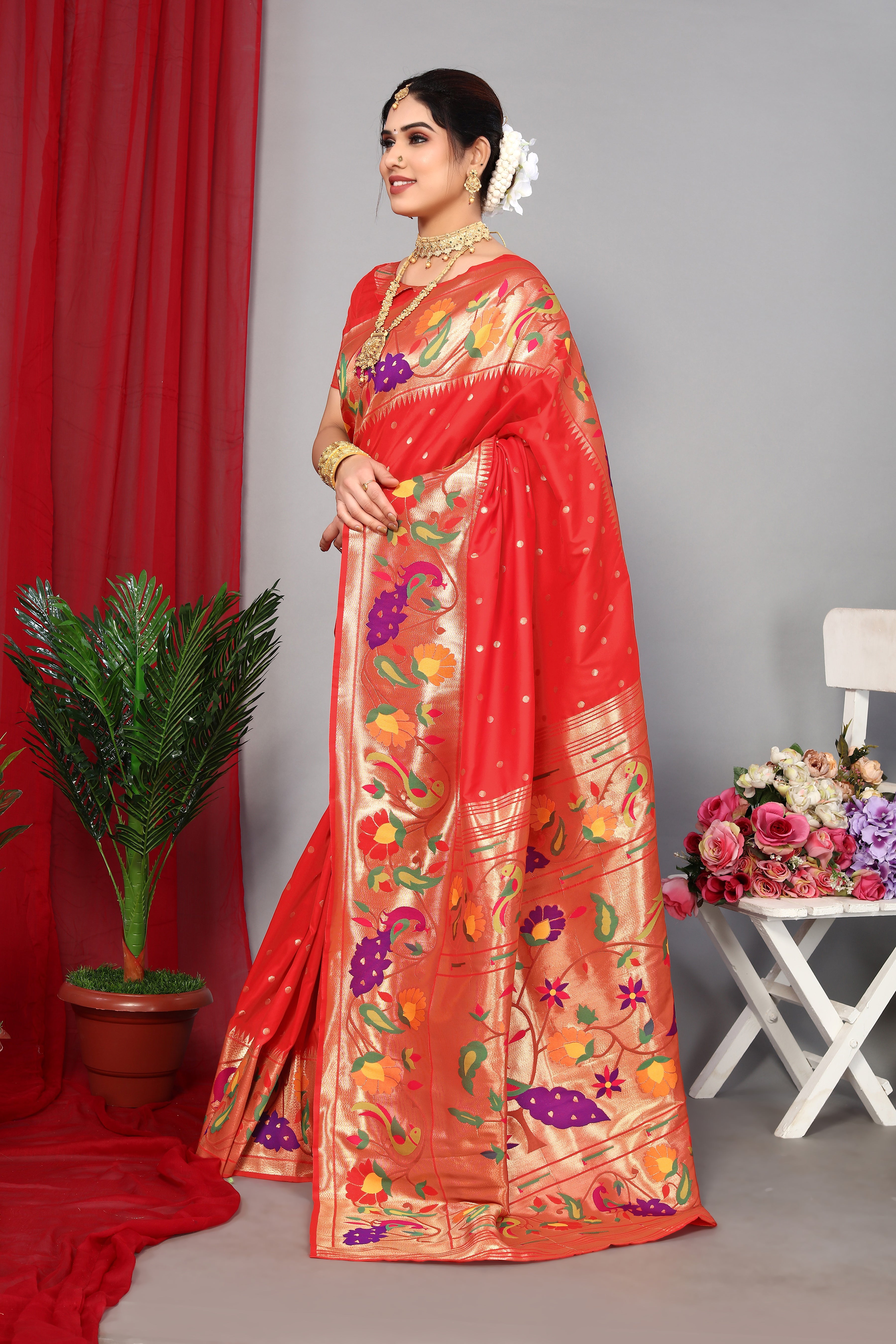 Red Color Beautiful Paithani Silk Saree