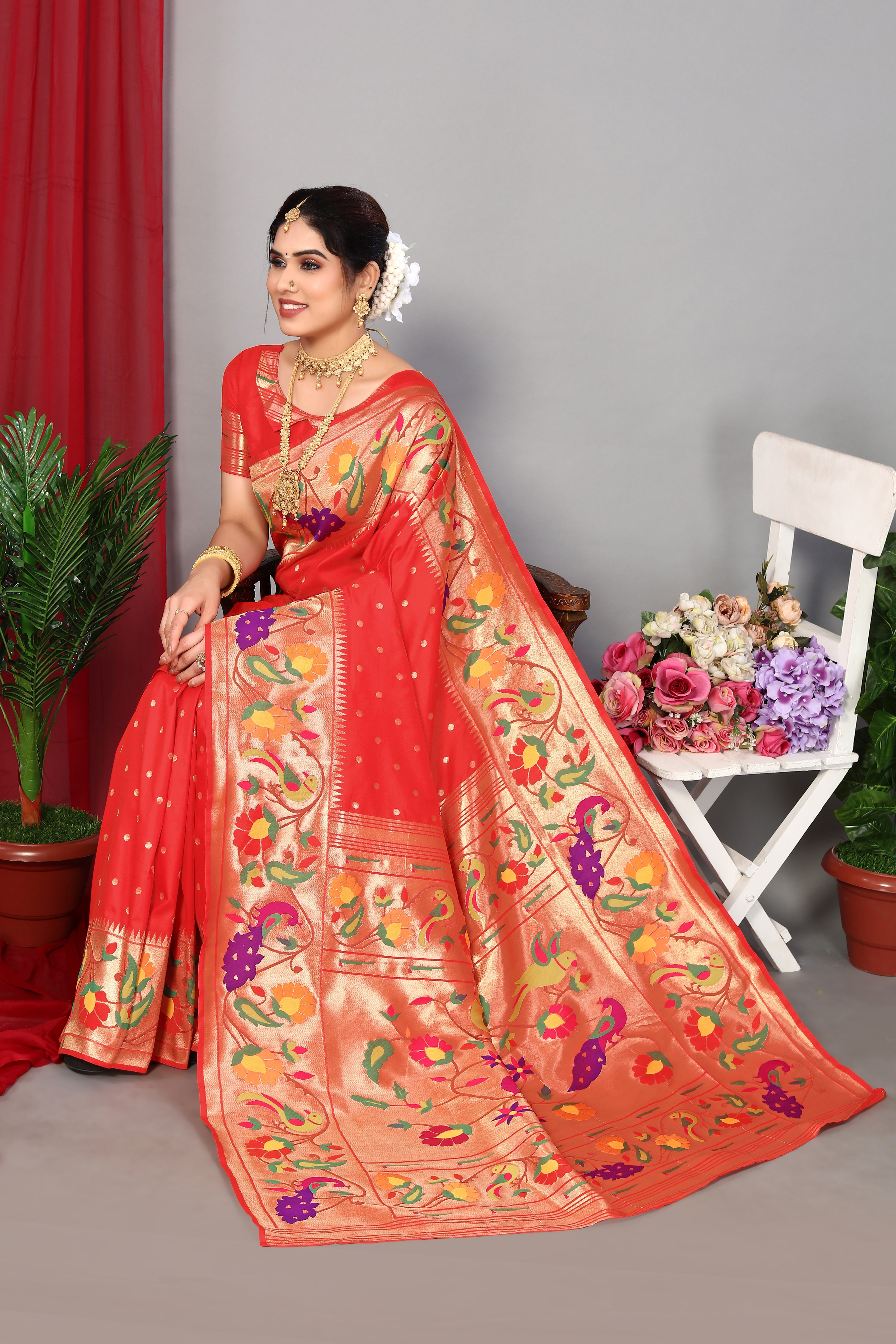 Red Color Beautiful Paithani Silk Saree