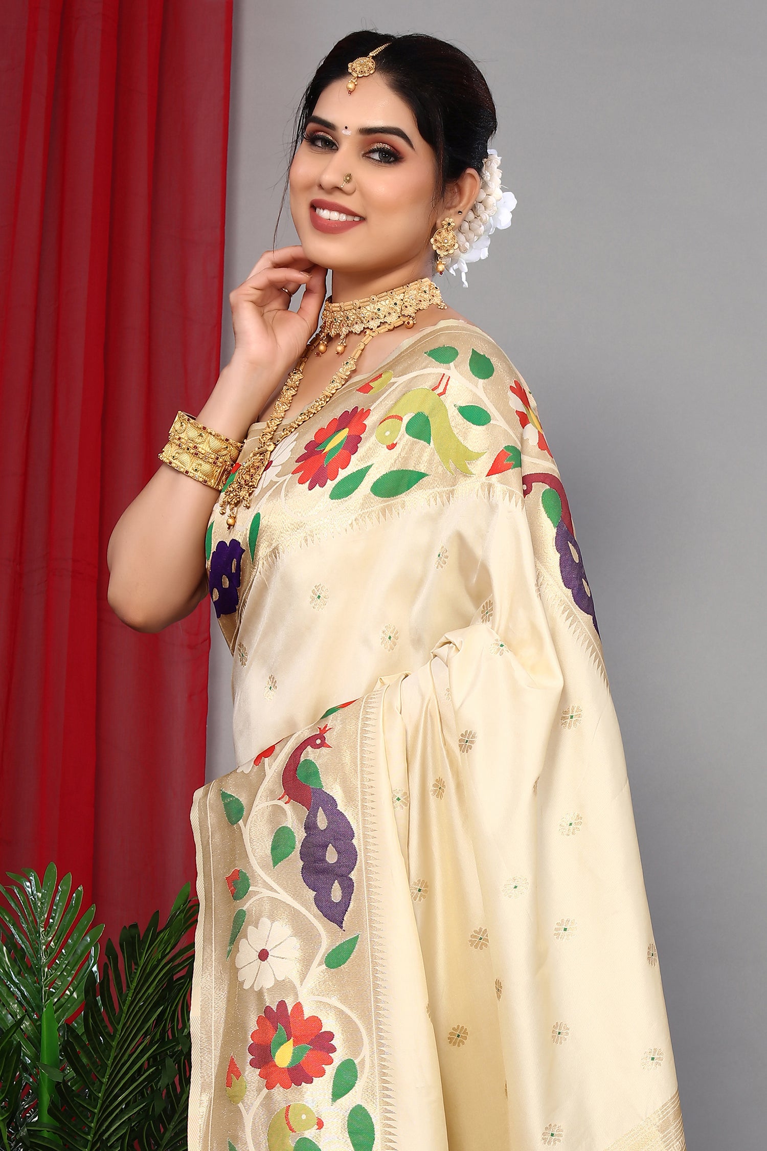 Exclusive Paithani Silk Cream Color Saree