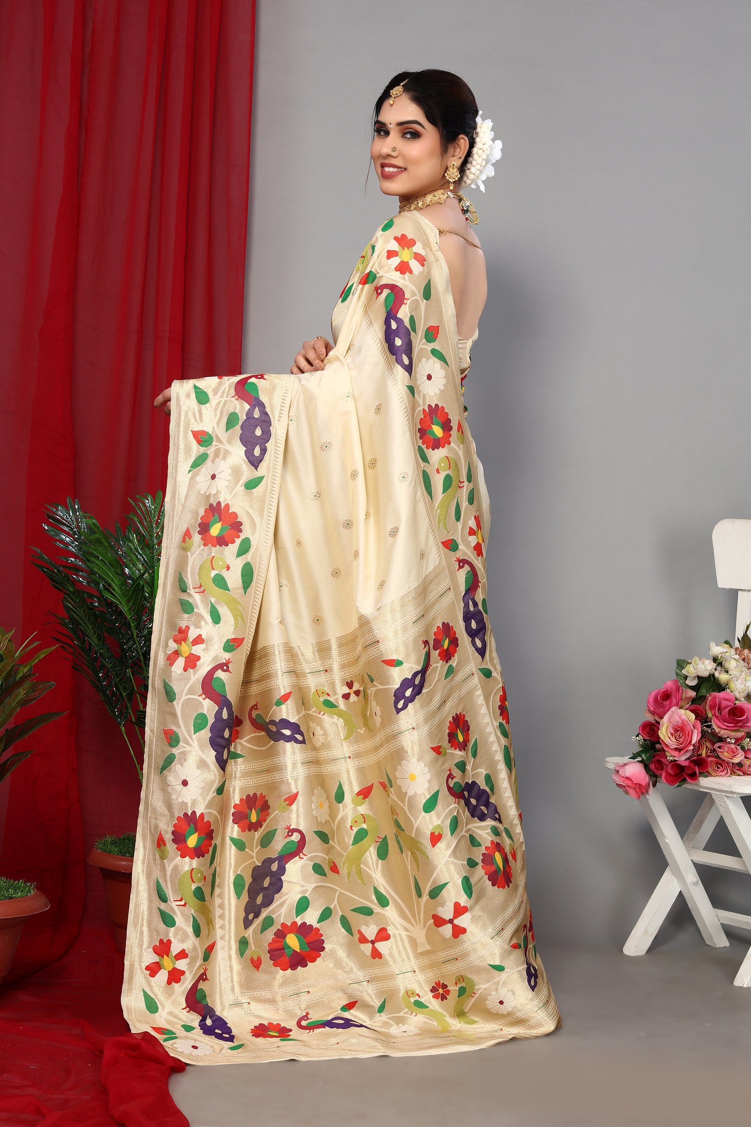 Exclusive Paithani Silk Cream Color Saree