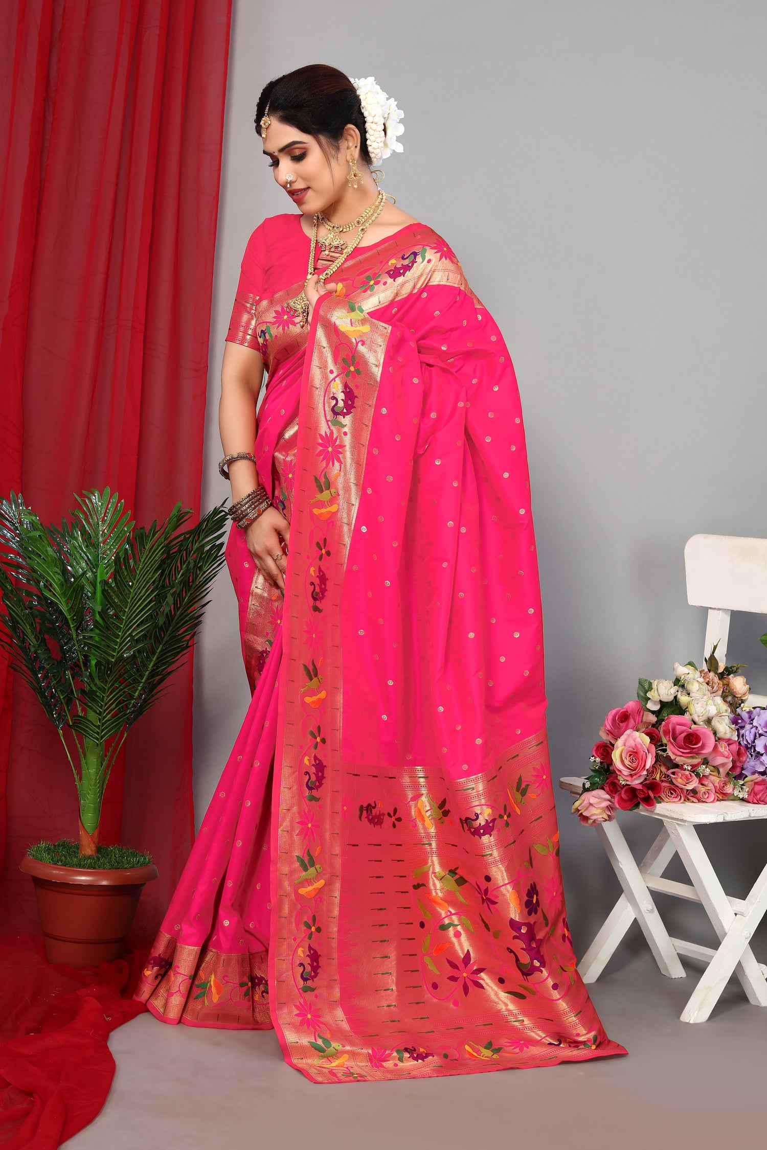 Beautiful Pink Color Paithani Silk Saree
