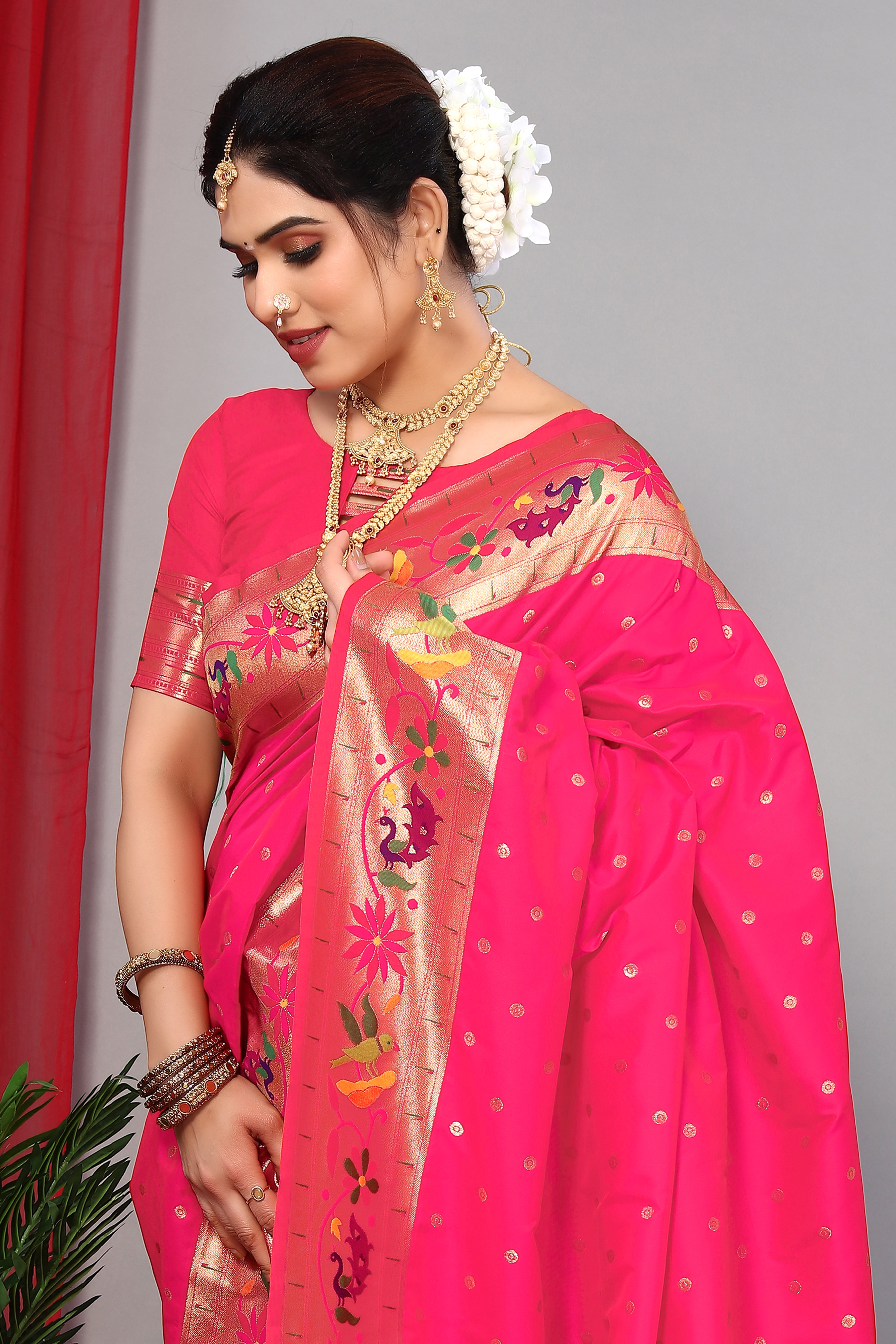 Beautiful Pink Color Paithani Silk Saree