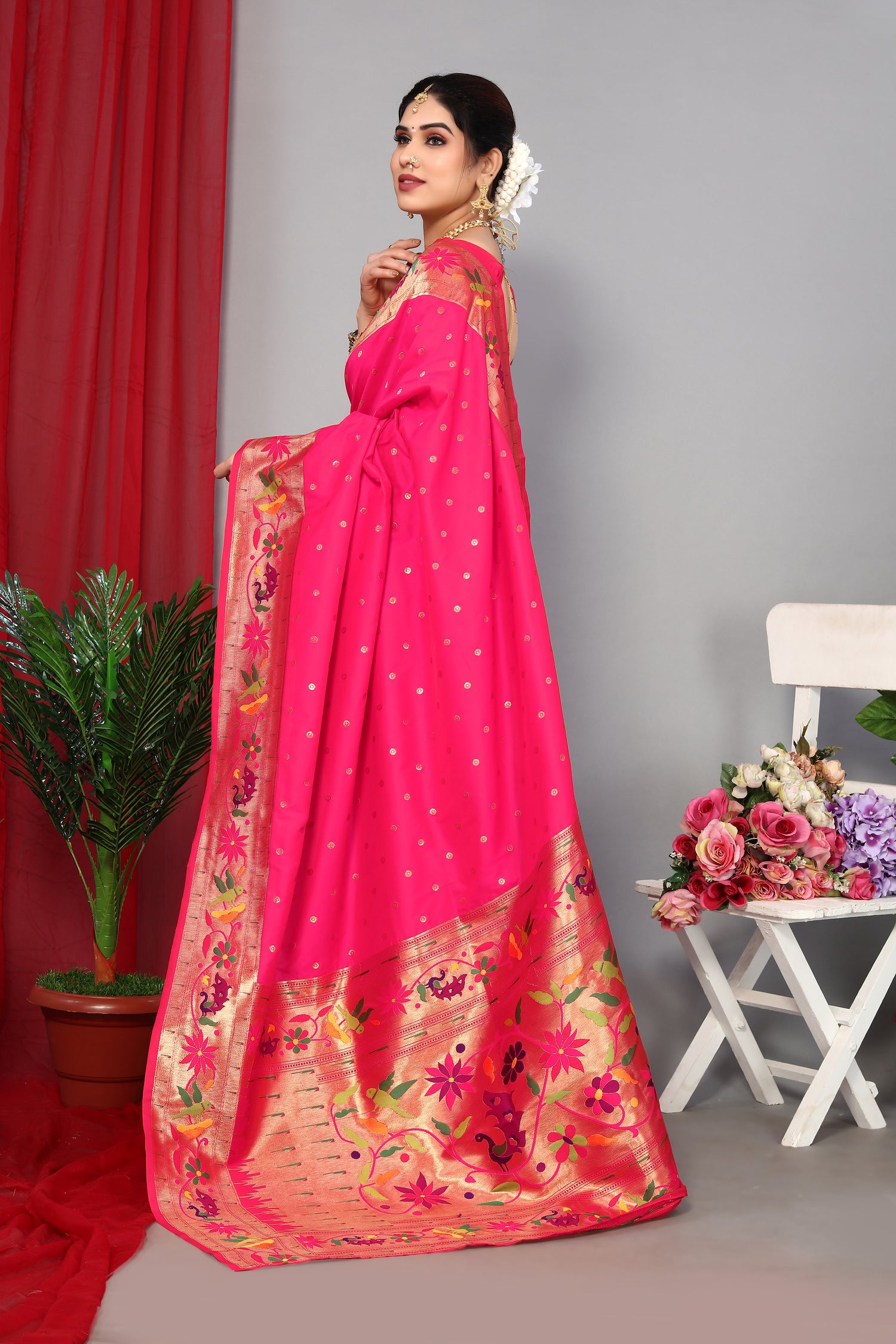 Beautiful Pink Color Paithani Silk Saree