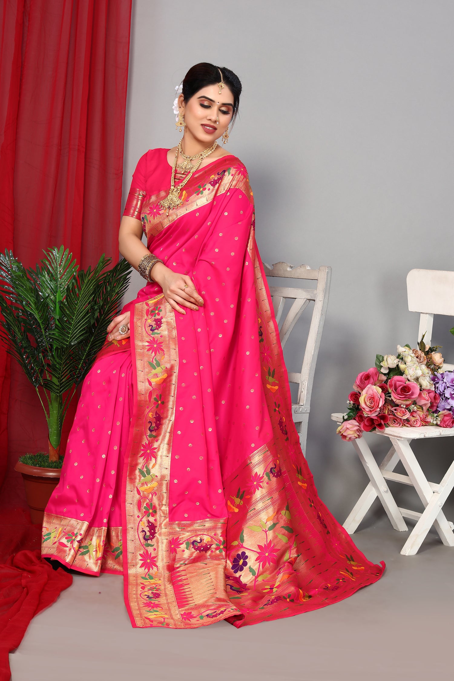 Beautiful Pink Color Paithani Silk Saree