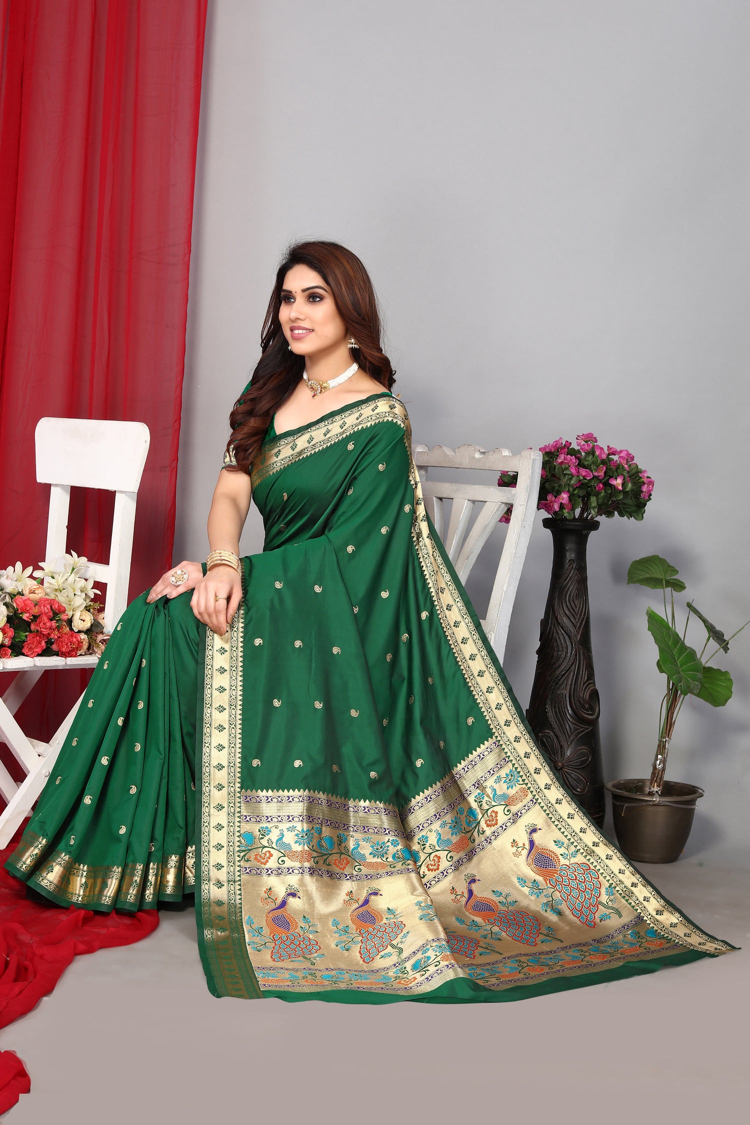 Paithani Silk Classic Green Saree
