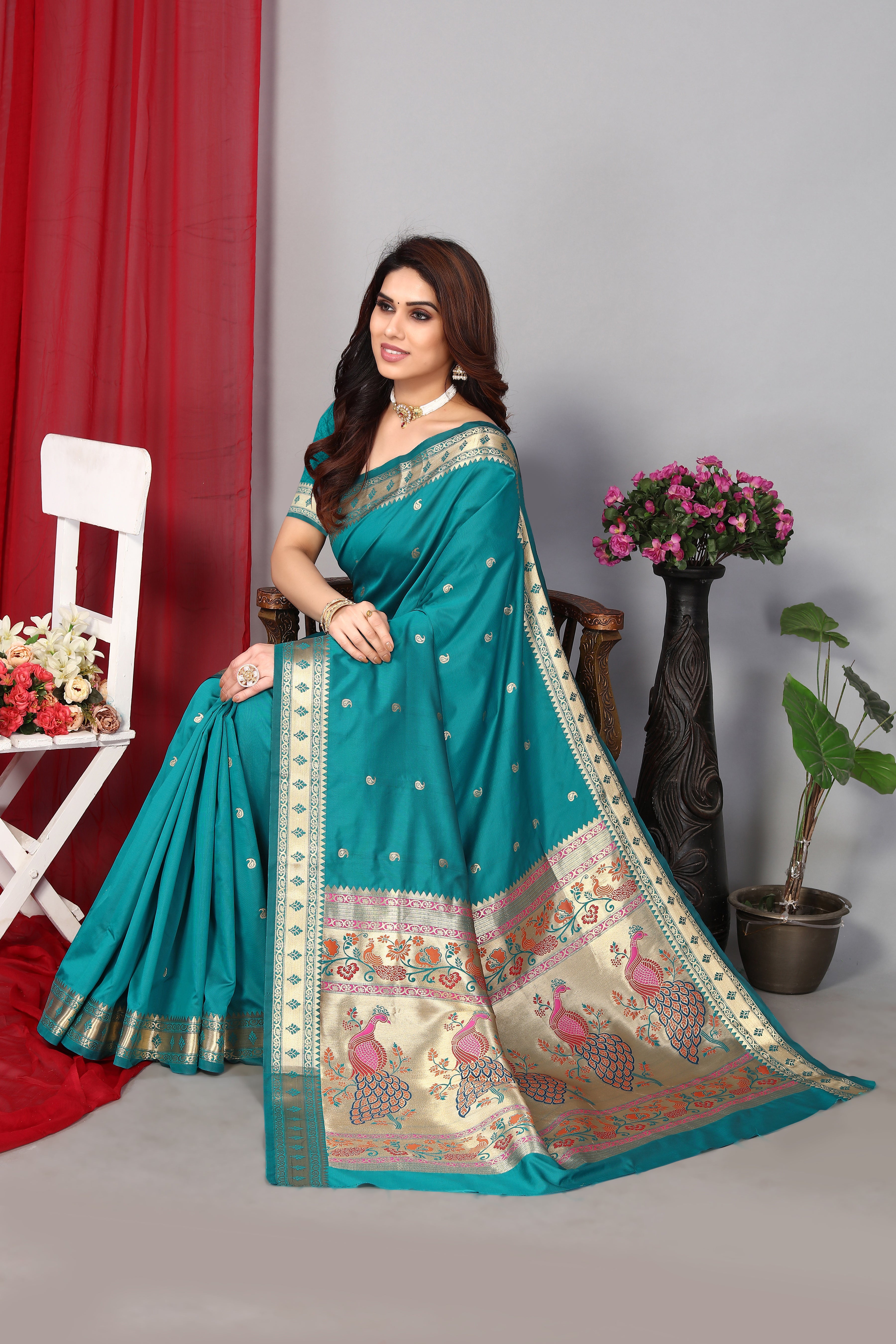 Paithani Silk Classic Blue Color Saree