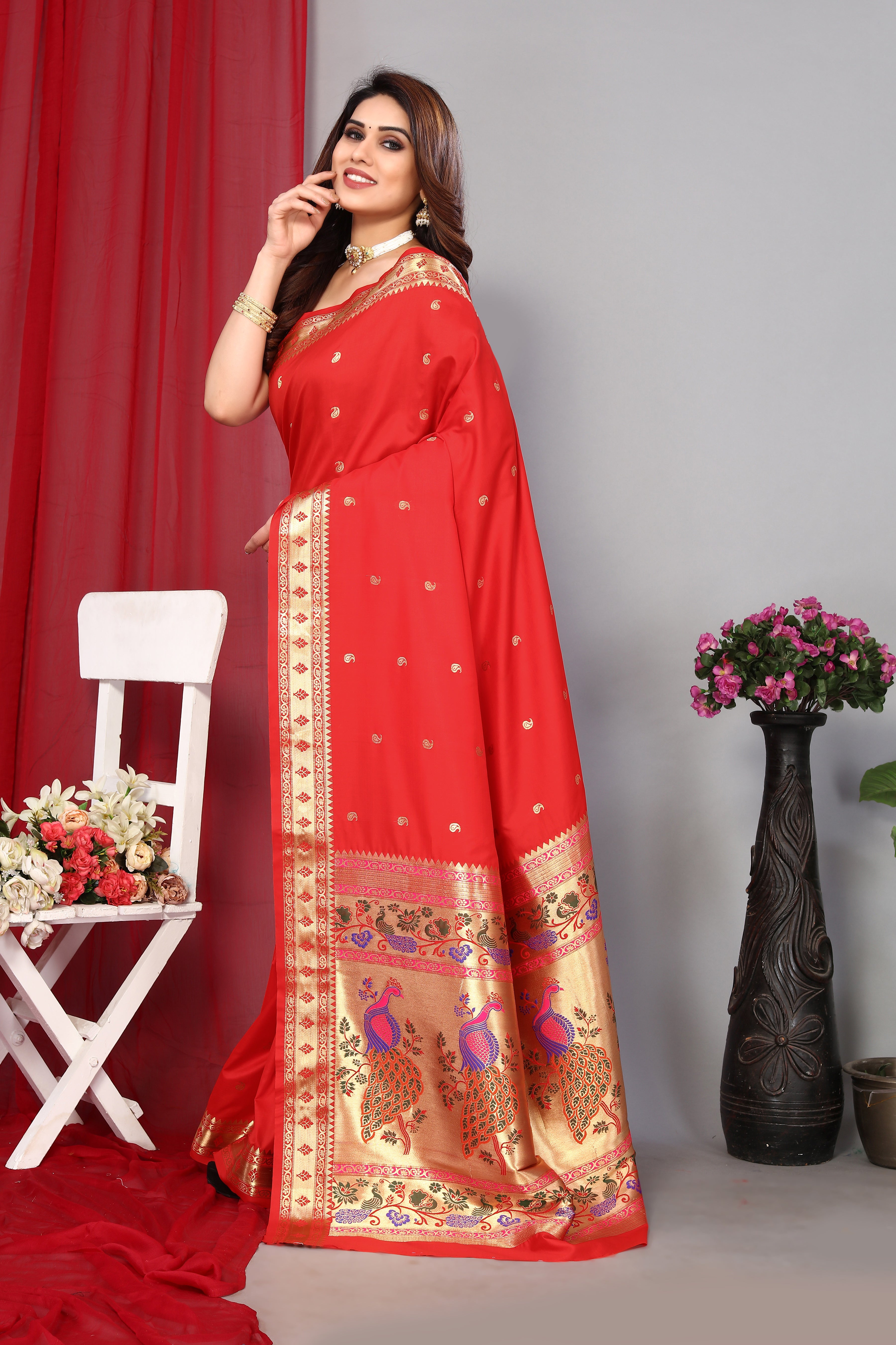 Party Wear Red Color Paithani Silk Saree