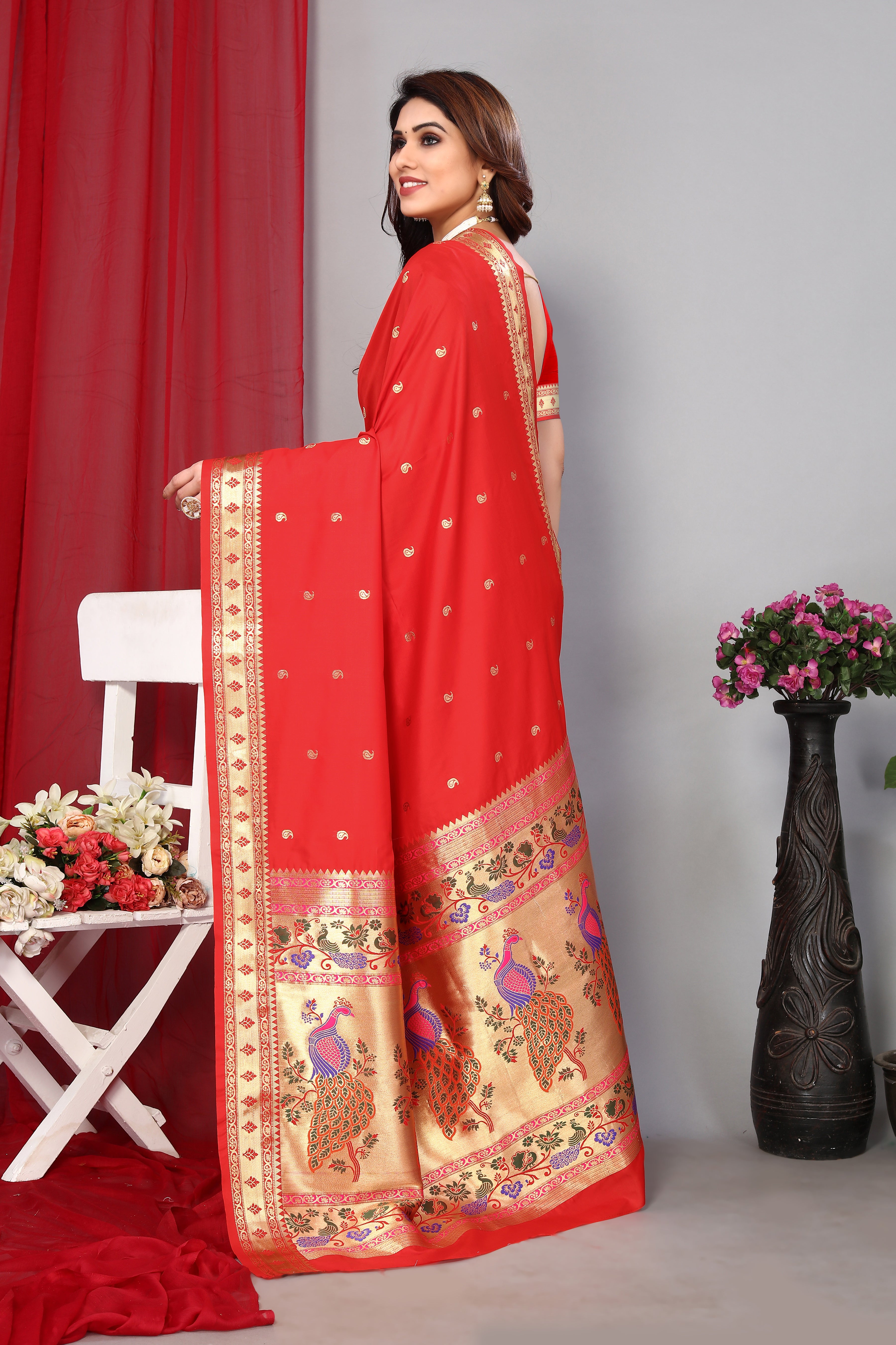Party Wear Red Color Paithani Silk Saree