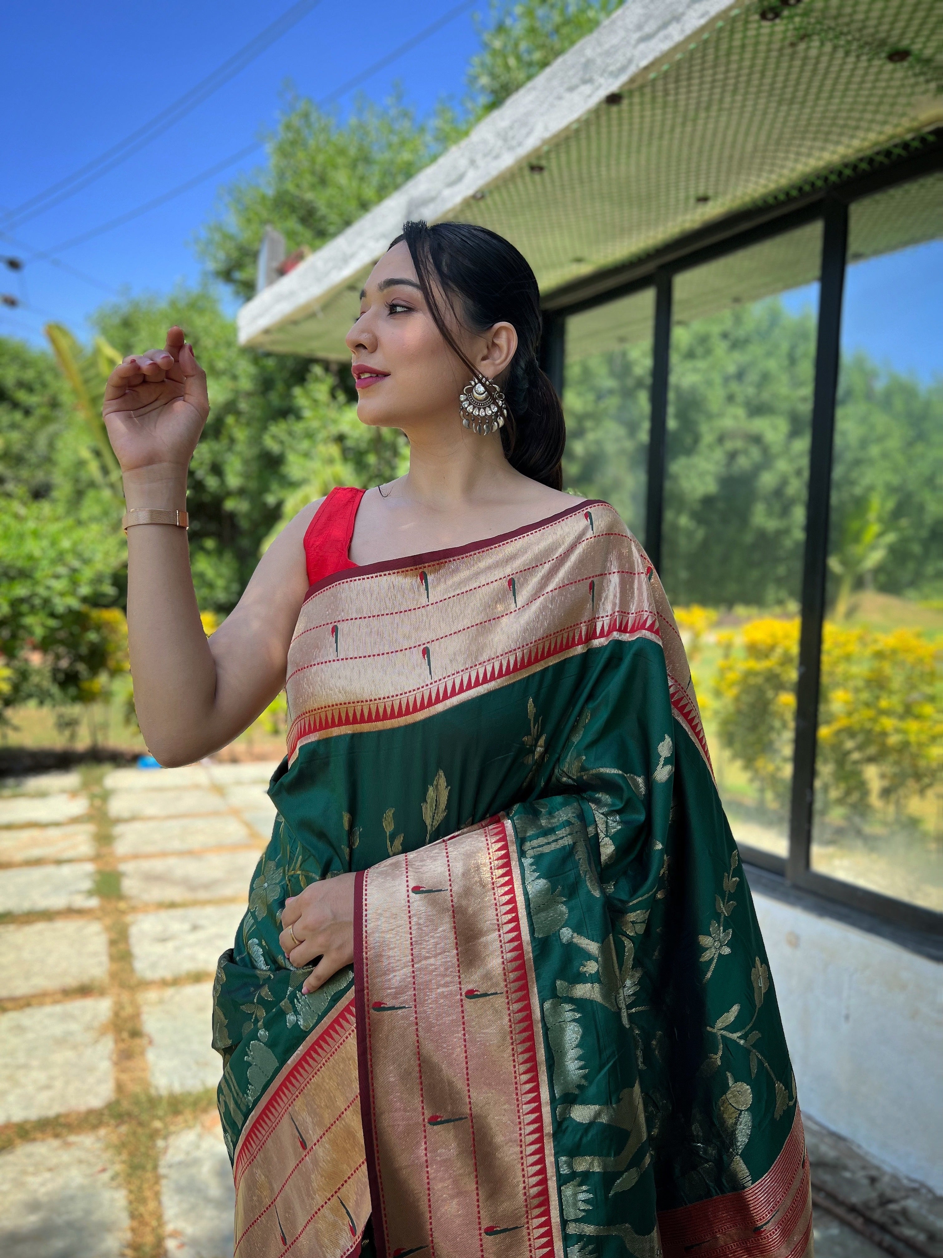 Traditional Green Color Pure Silk Saree