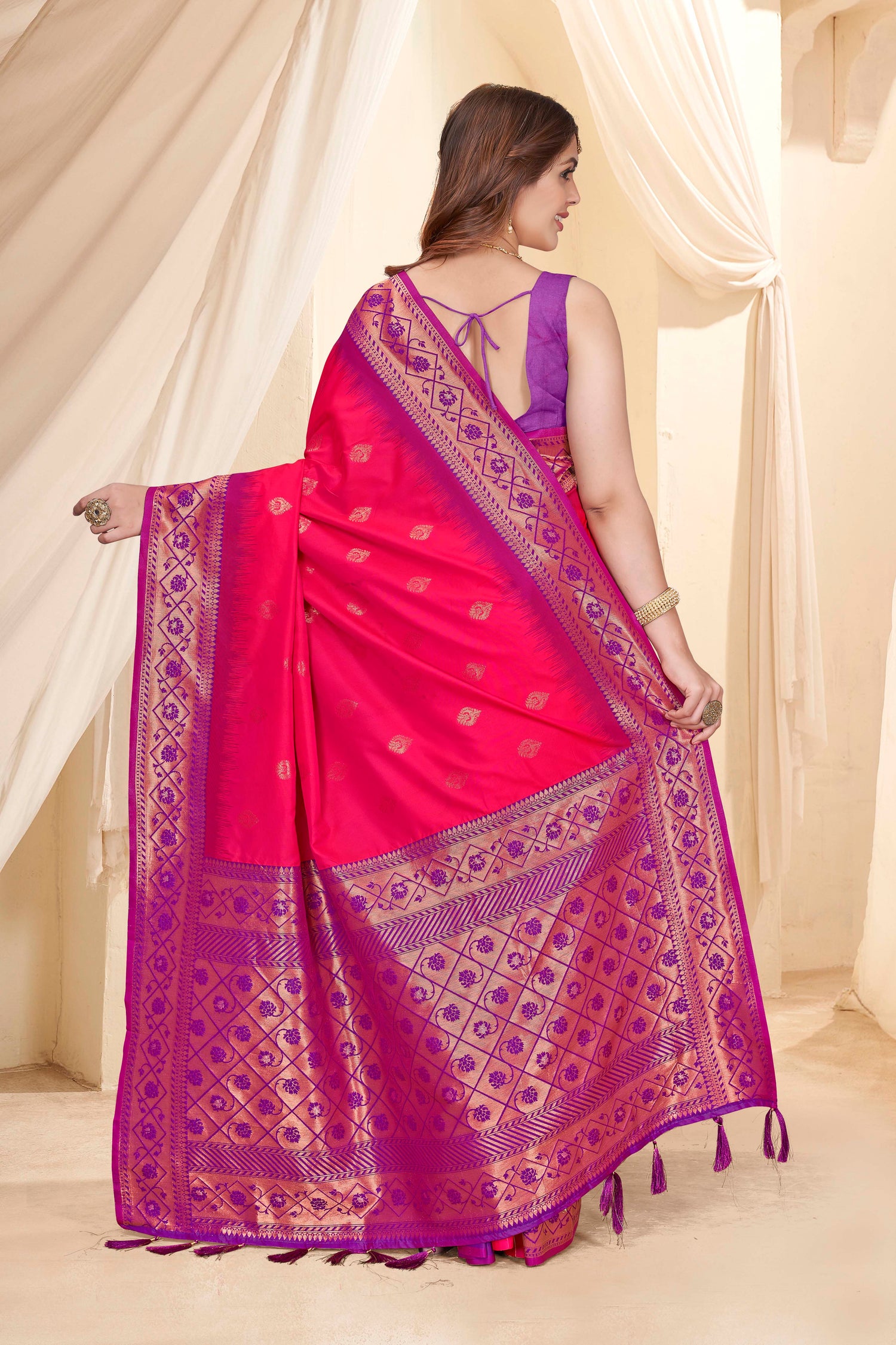 Party Wear Pure Silk Red Saree