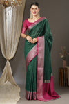 Latest Design Silk Dark Green Color Designer Saree
